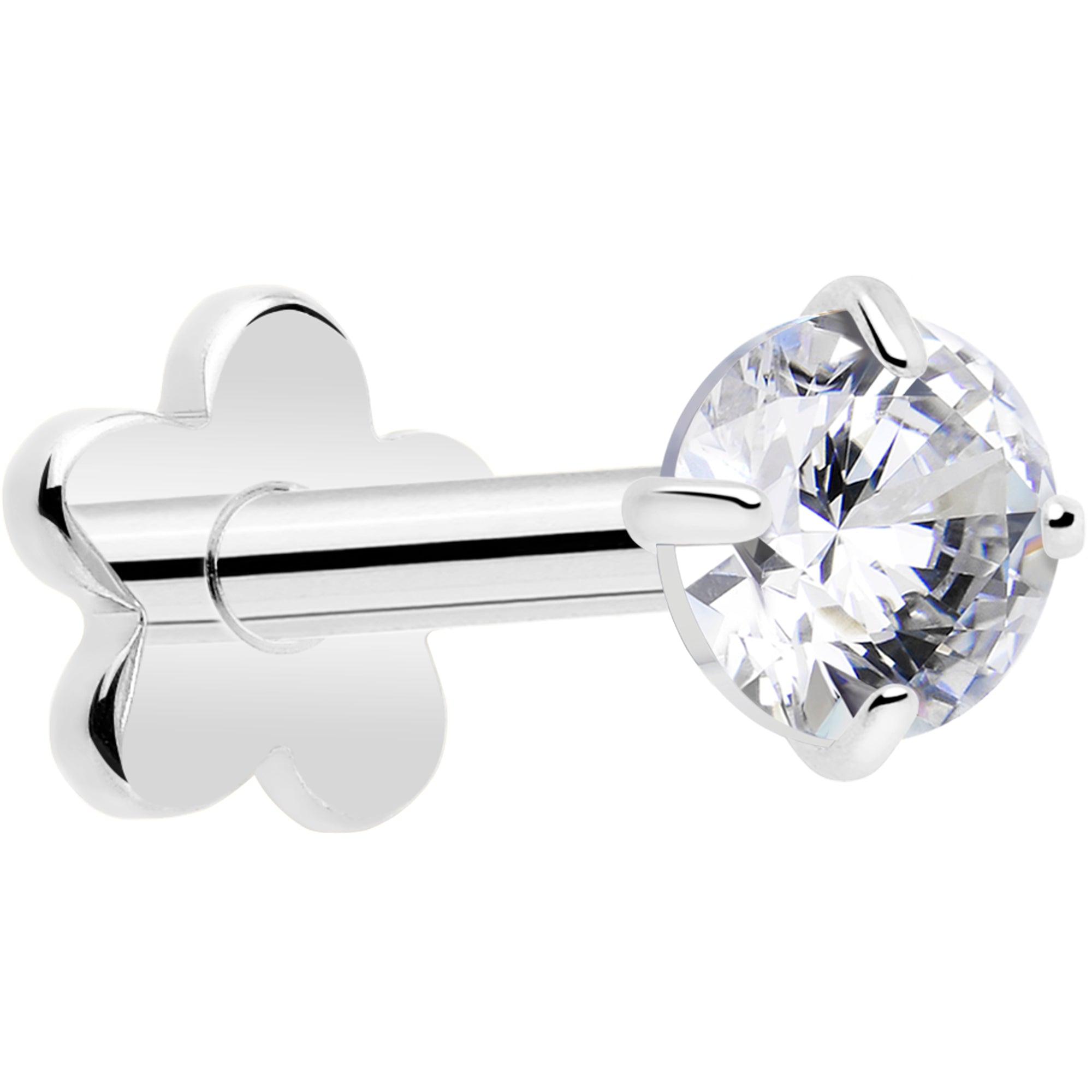 18G Gem Implant Titanium Reversible Threadless Flower Flat Back Earring