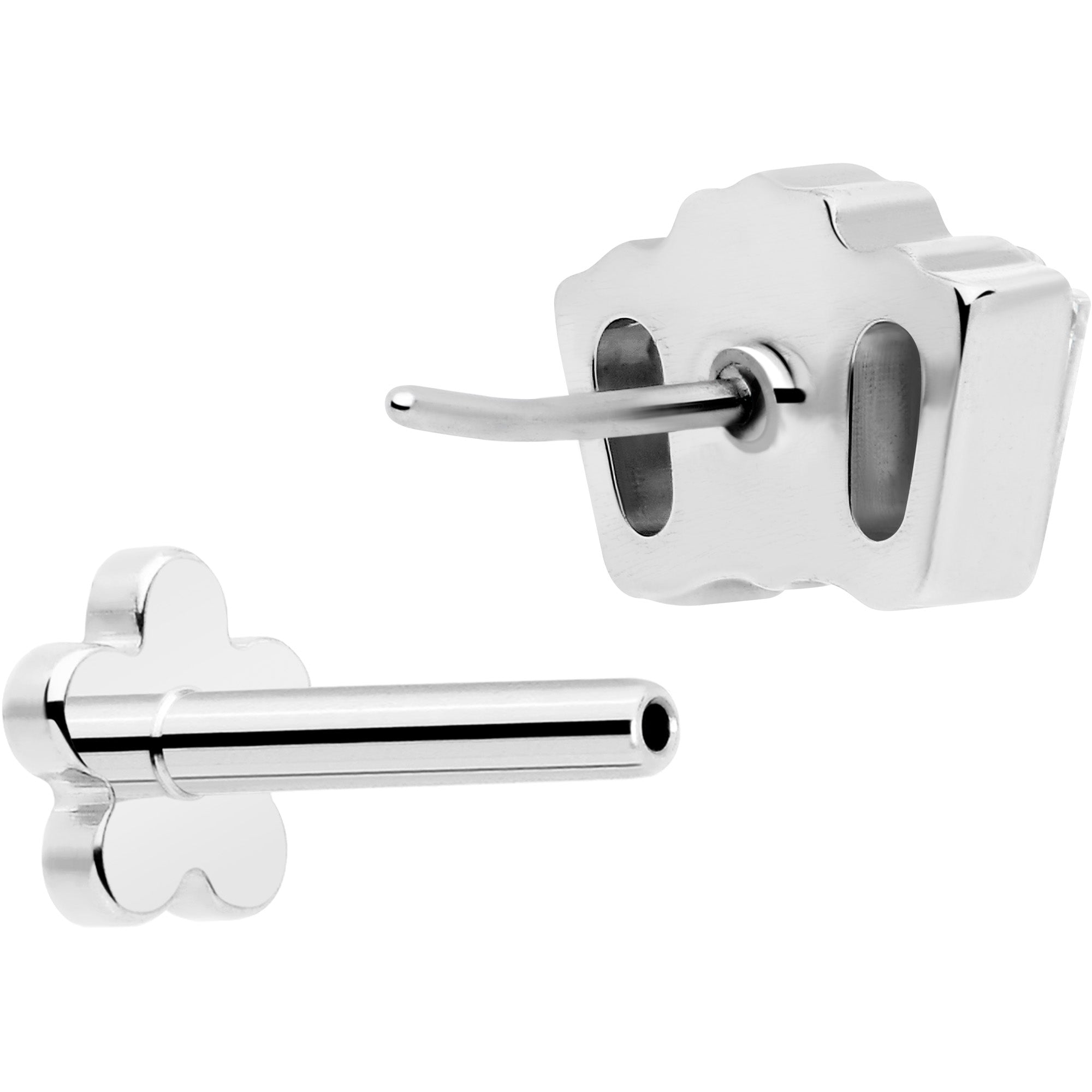 Threadless titanium flower earring with clear gem
