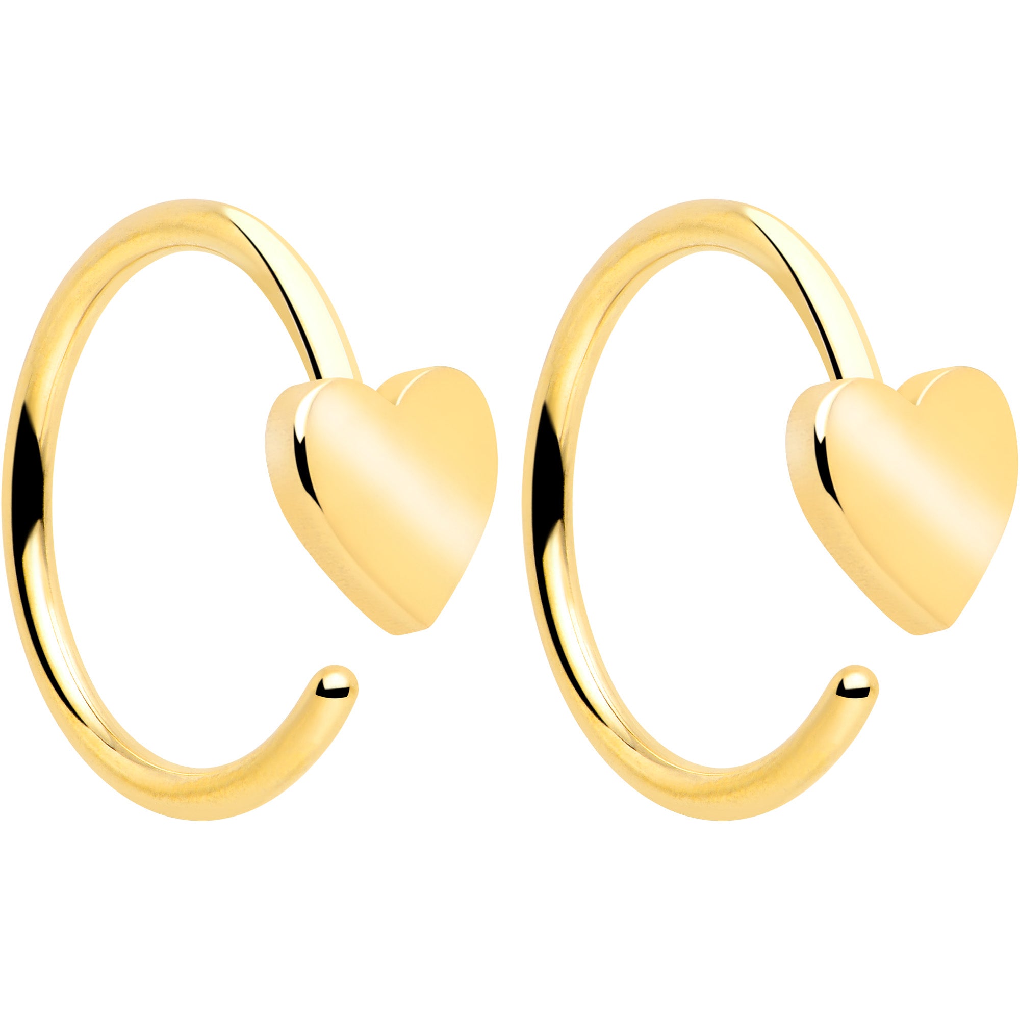20 gauge gold tone heart open hoop earring set