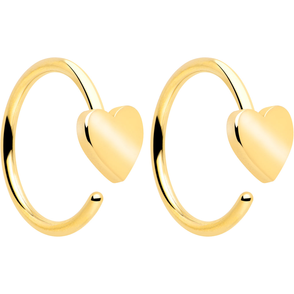 20 gauge gold tone heart open hoop earring set