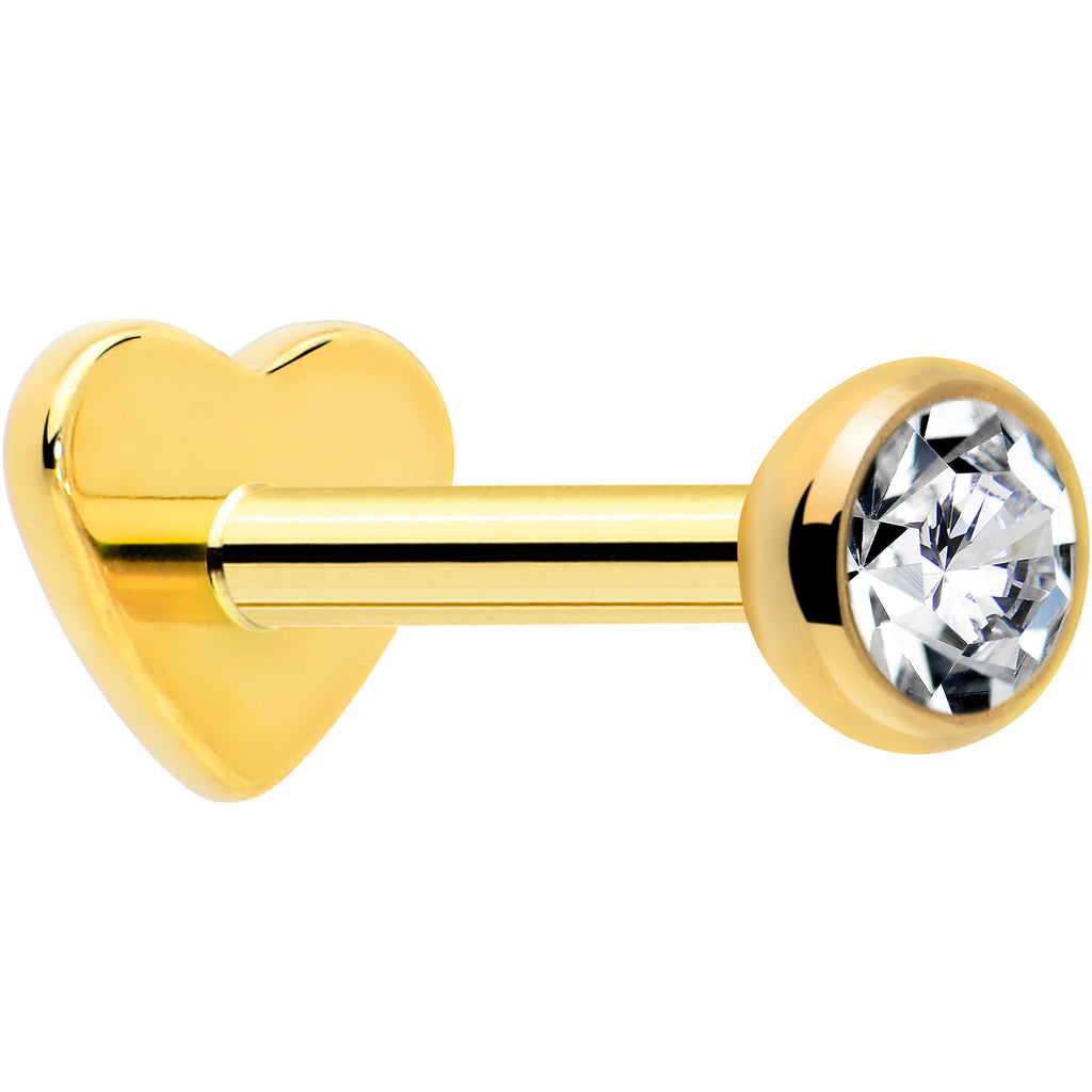 18G Gem Implant Titanium Reversible Threadless Heart Flat Back Earring