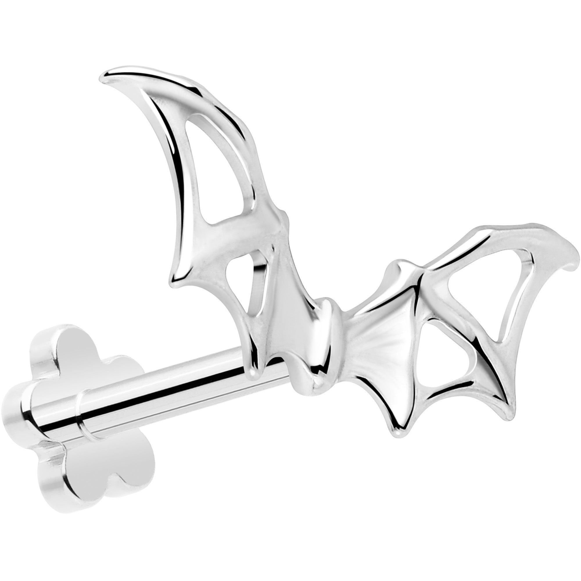 18G Soaring Bat Implant Titanium Reversible Threadless Flower Flat Back Earring