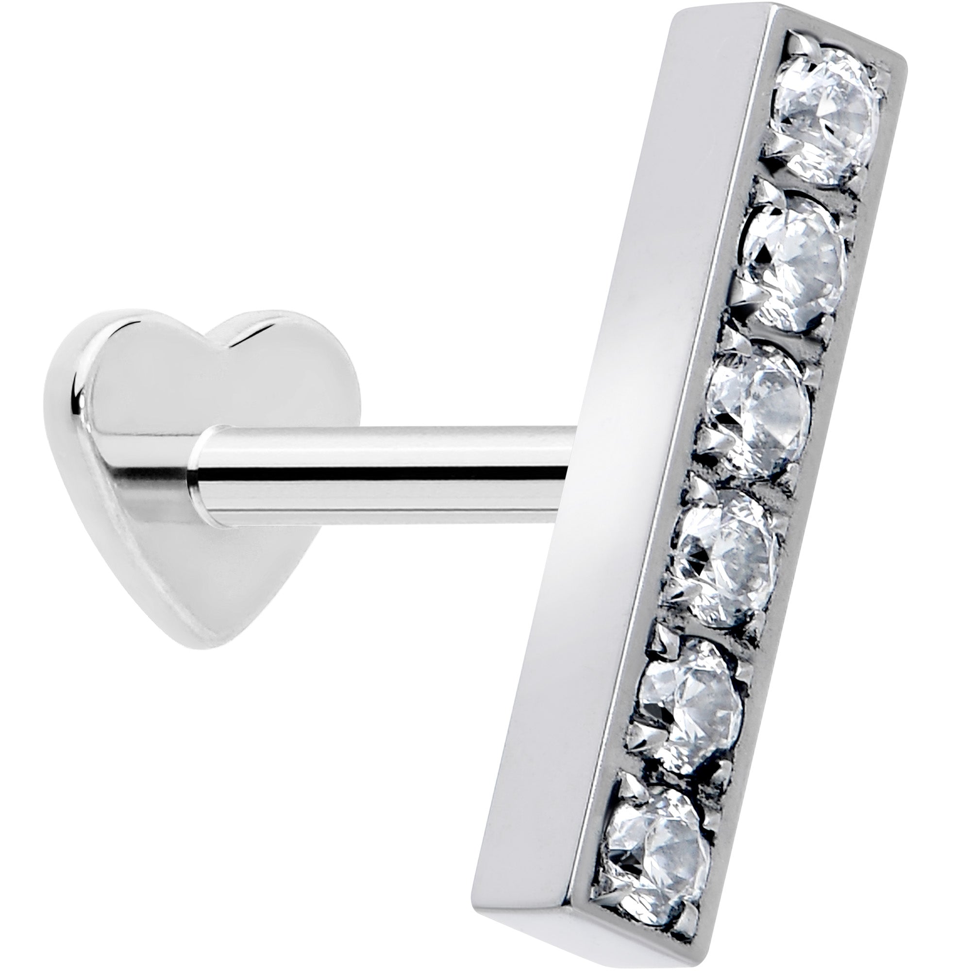 18 Gauge 1/4 Clear Gem Titanium Threadless Bar Stud