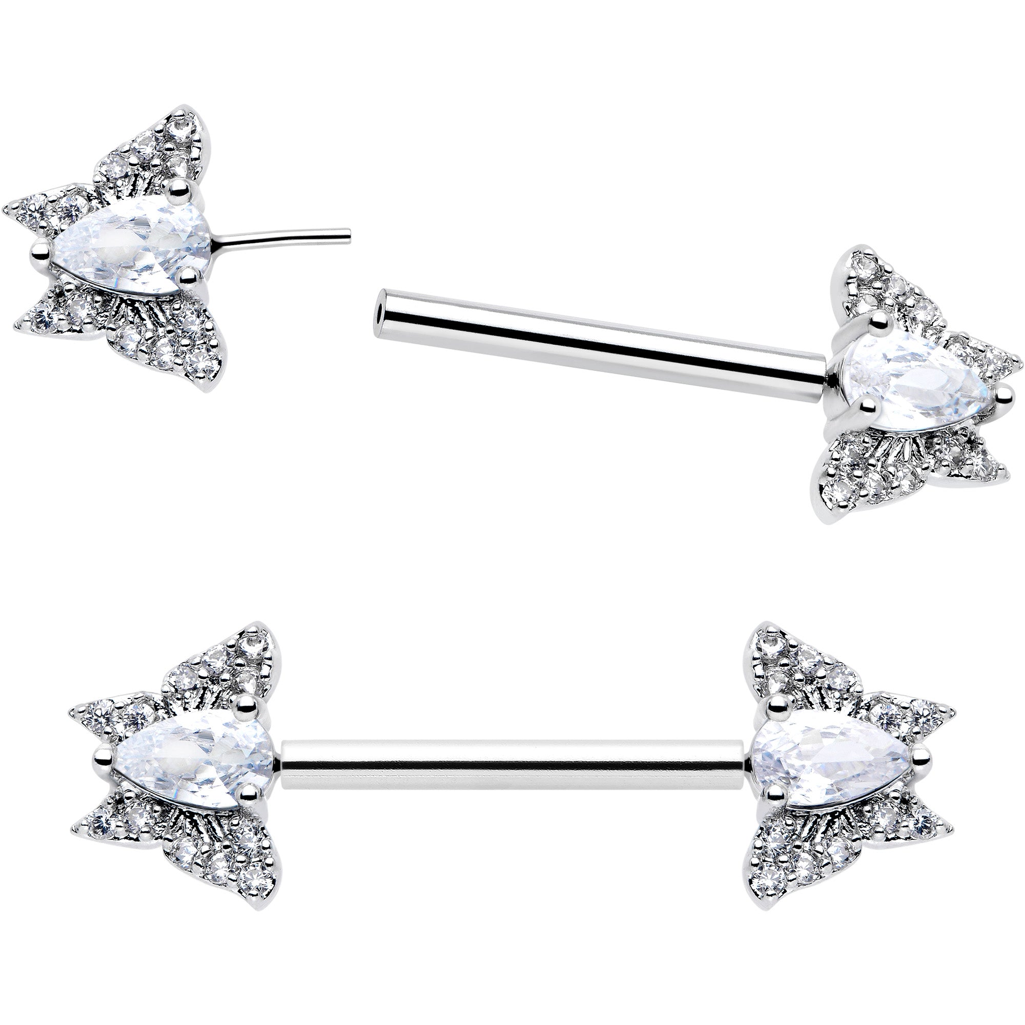 CZ Butterfly Barbell Nipple Ring 14 Gauge 9/16