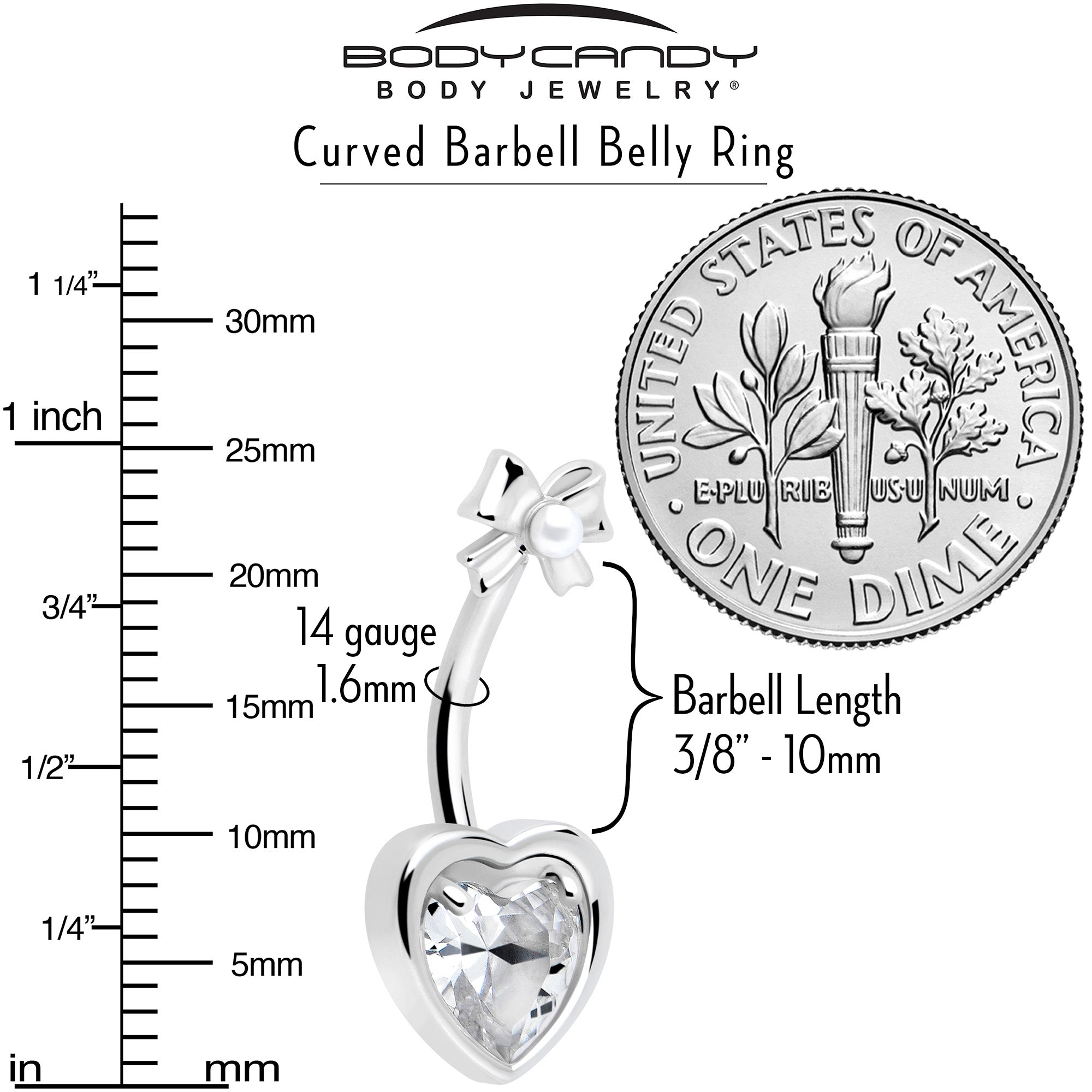 Double Mount Heart Belly Ring with CZ Gem