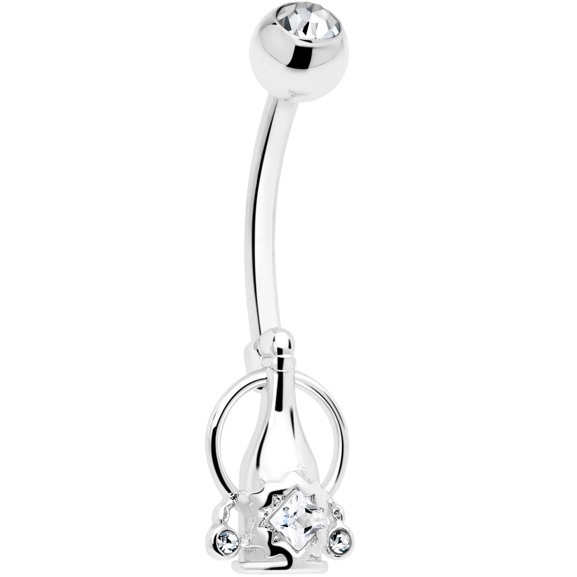 Clear Gem Gold Tone Dangle Belly Ring