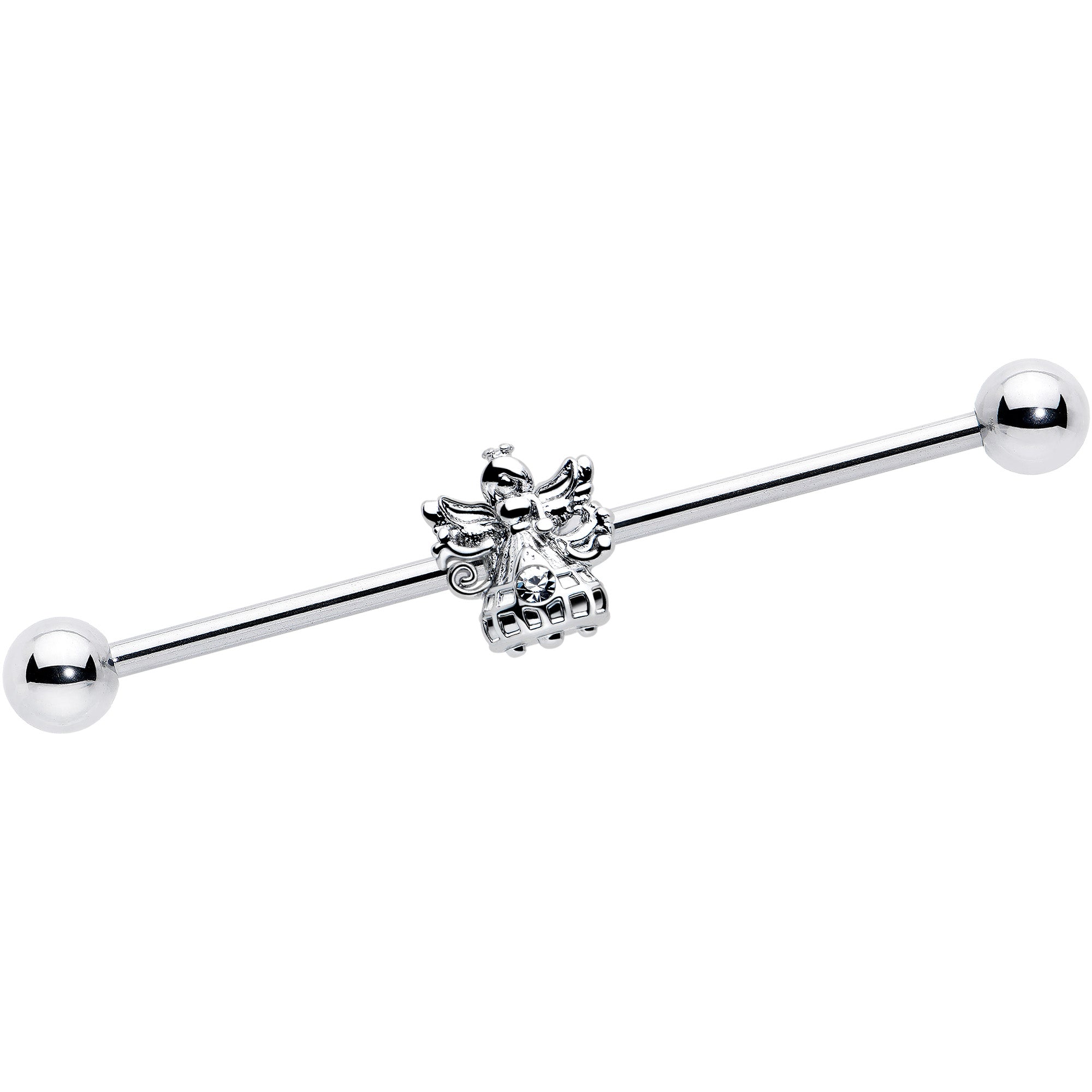 14 Gauge Clear CZ Angel Industrial Barbell