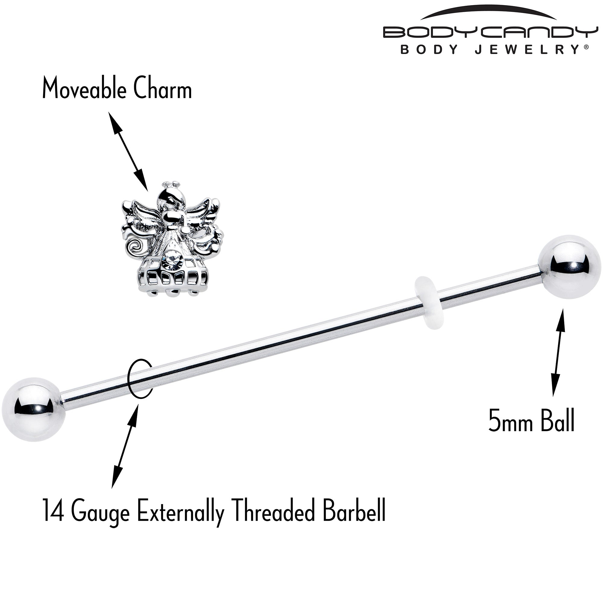 14G Clear CZ Gem Fabulous Angel Industrial Barbell 38mm