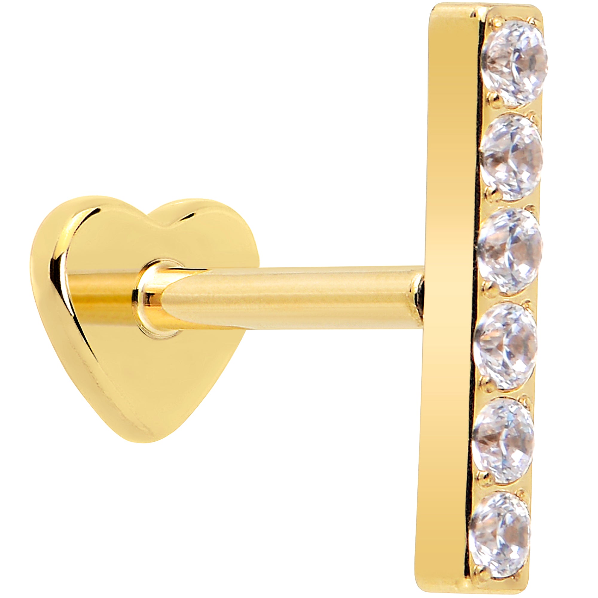 18 Gauge 1/4 Clear Gem Gold Plated Titanium Threadless Bar Flatback Stud