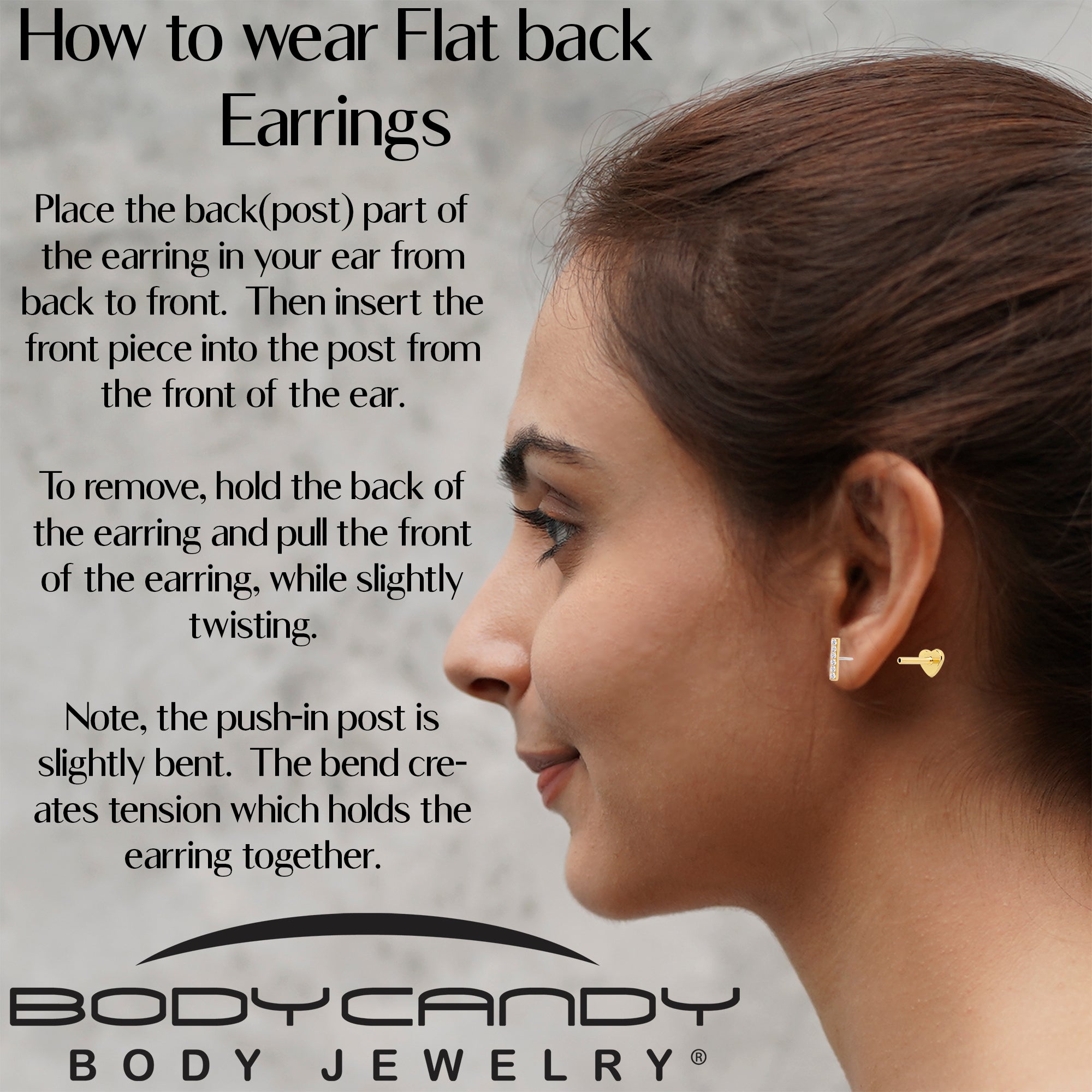 1/4 Clear Gem Gold Plated 18 Gauge Threadless Titanium Flatback Stud