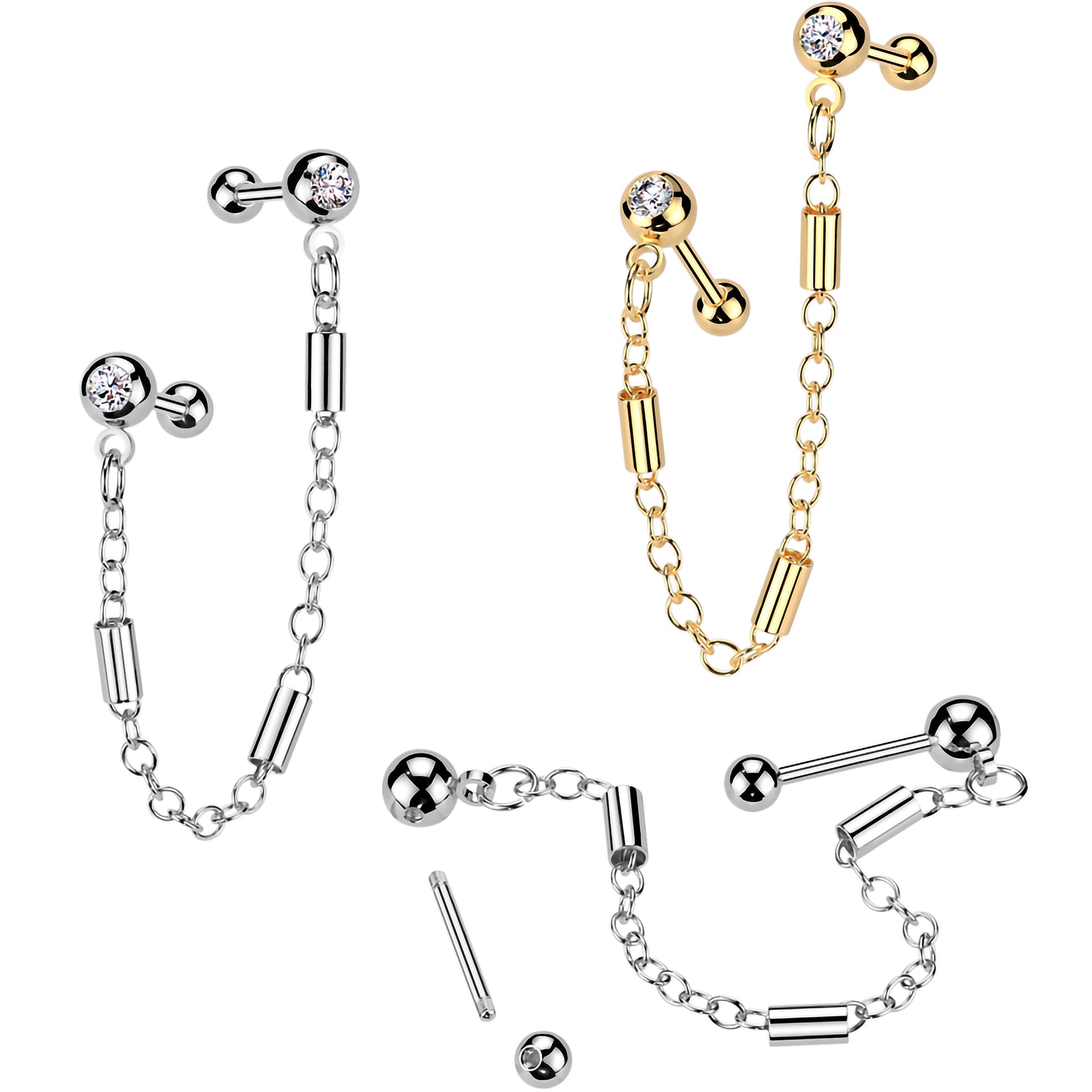 18 Gauge 5/16 Color CZ Gem Cartilage Earring Double Piercing