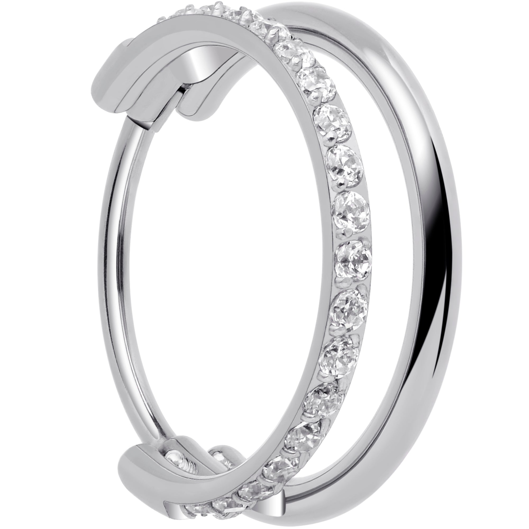 Single Row Micro Gem Implant Grade Titanium Hinged Double Hoop Nose Ring