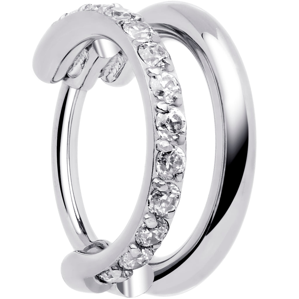 Single Row Micro Gem Implant Grade Titanium Hinged Double Hoop Nose Ring