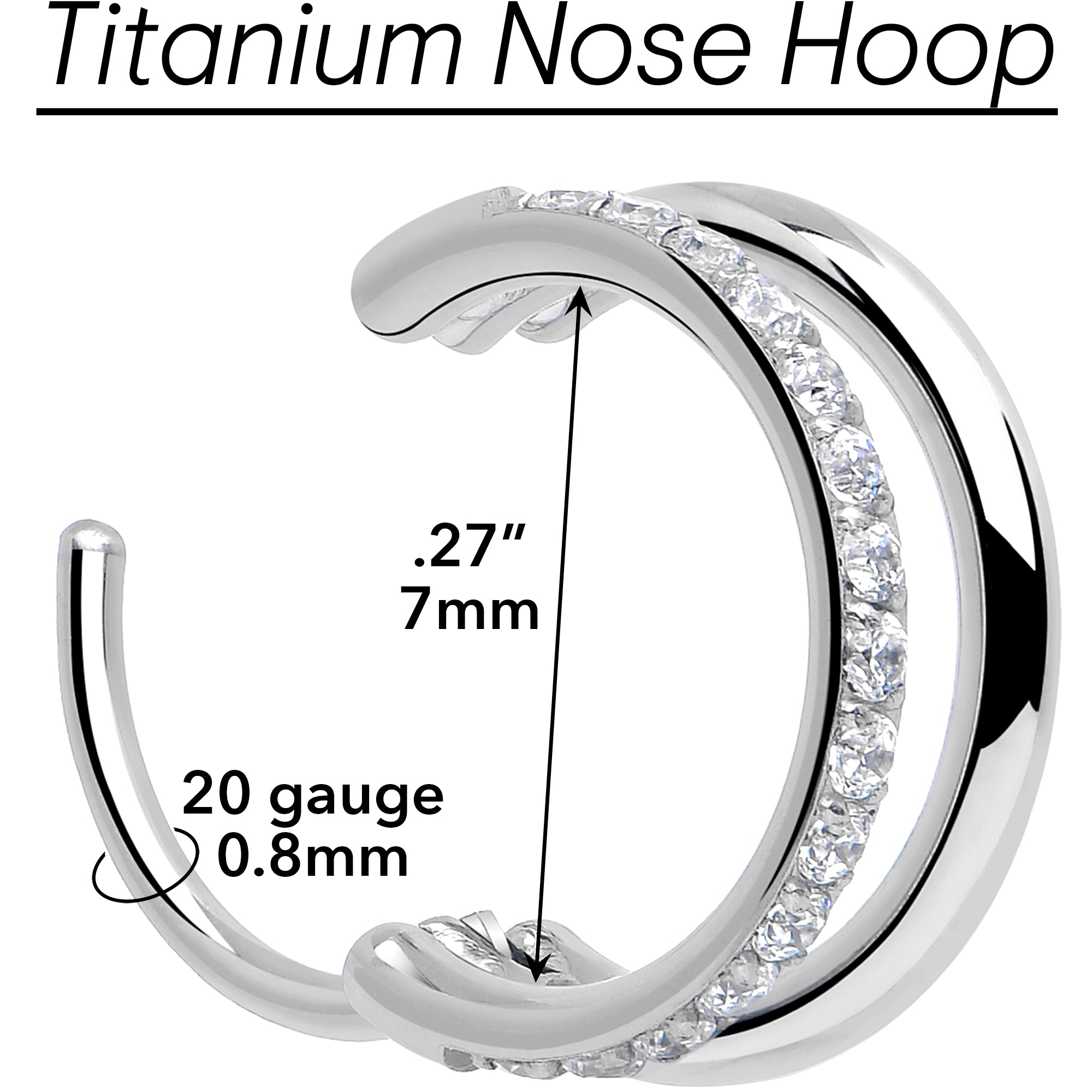 Single Row Micro Gem Implant Grade Titanium Hinged Double Hoop Nose Ring