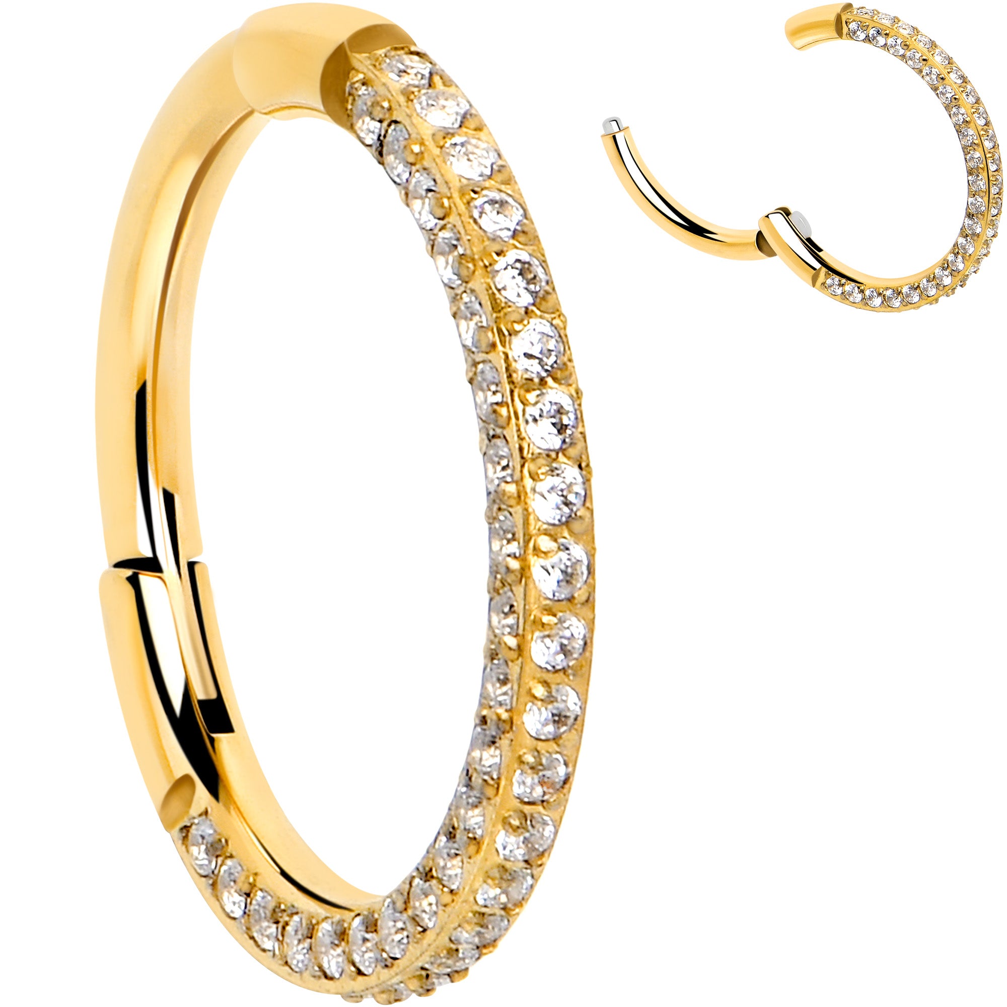 Triple Sided Micro Gem Hinged Nose Hoop - Titanium, 18 Gauge
