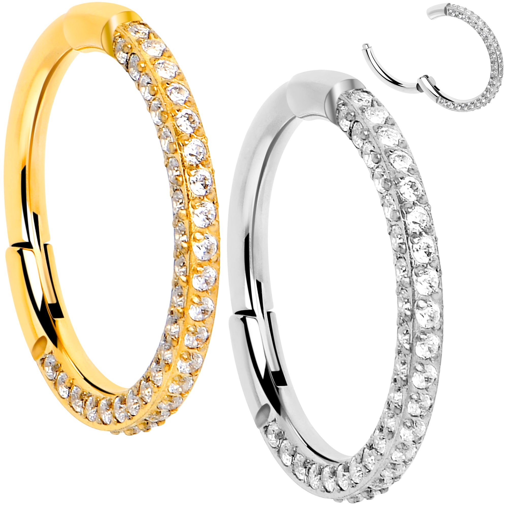 Triple Sided Micro Gem Hinged Nose Hoop - Titanium, 18 Gauge