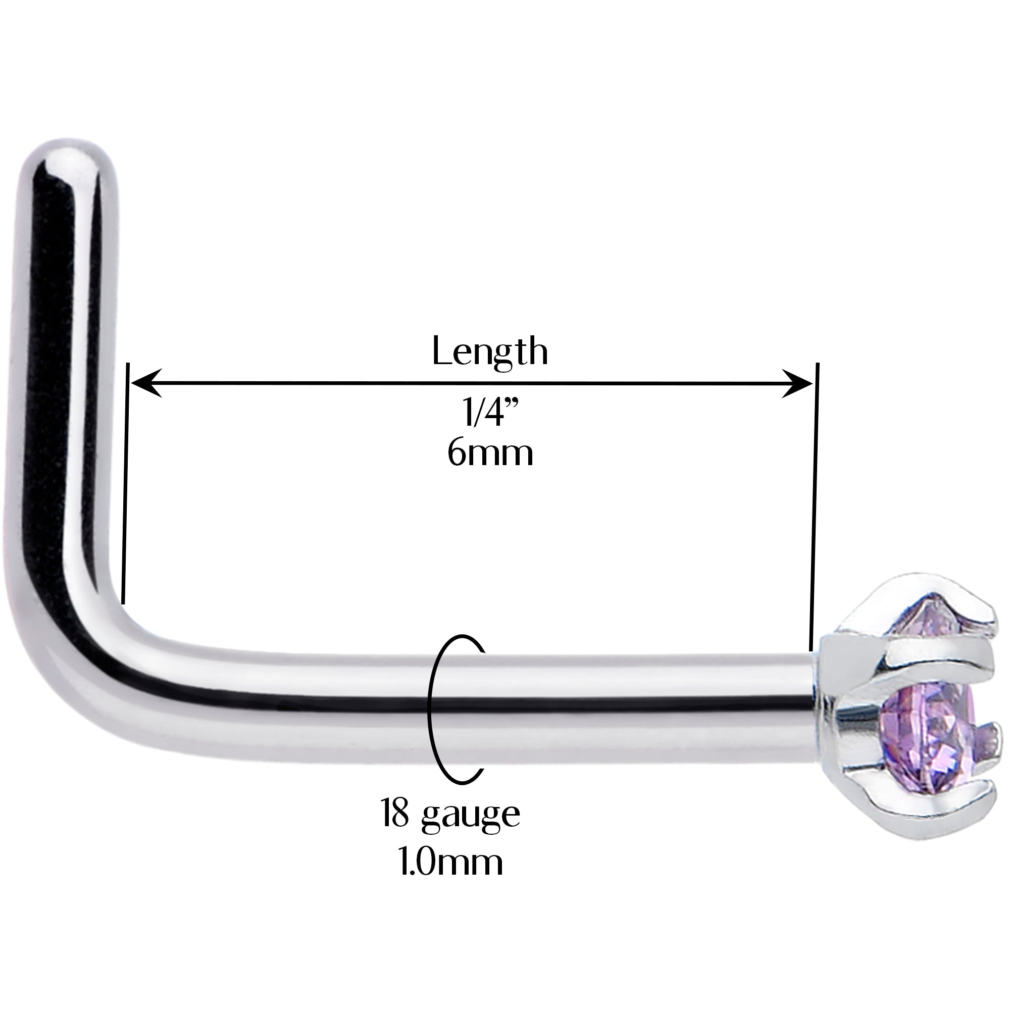 Purple 2mm cubic zirconia nose ring for women