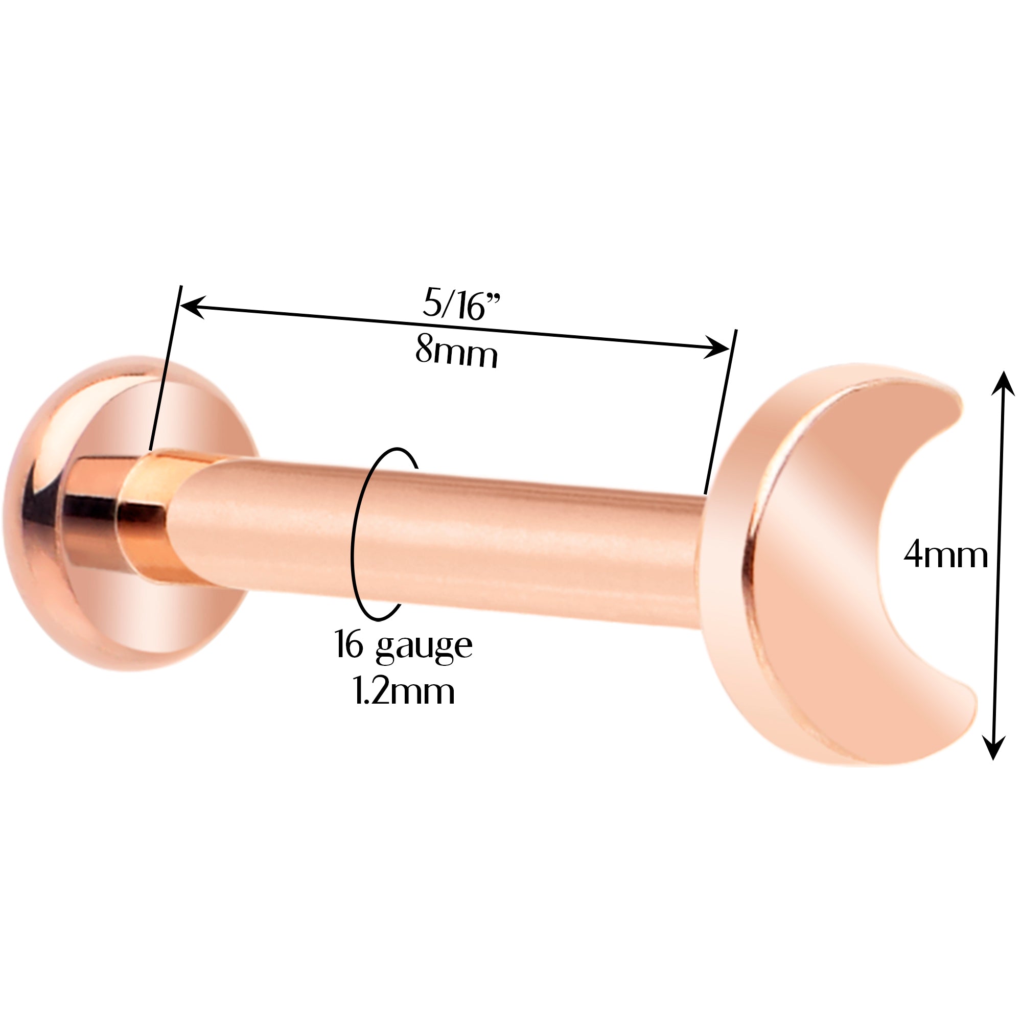 Internally Threaded Titanium Labret 16 Gauge Rose Gold Moon