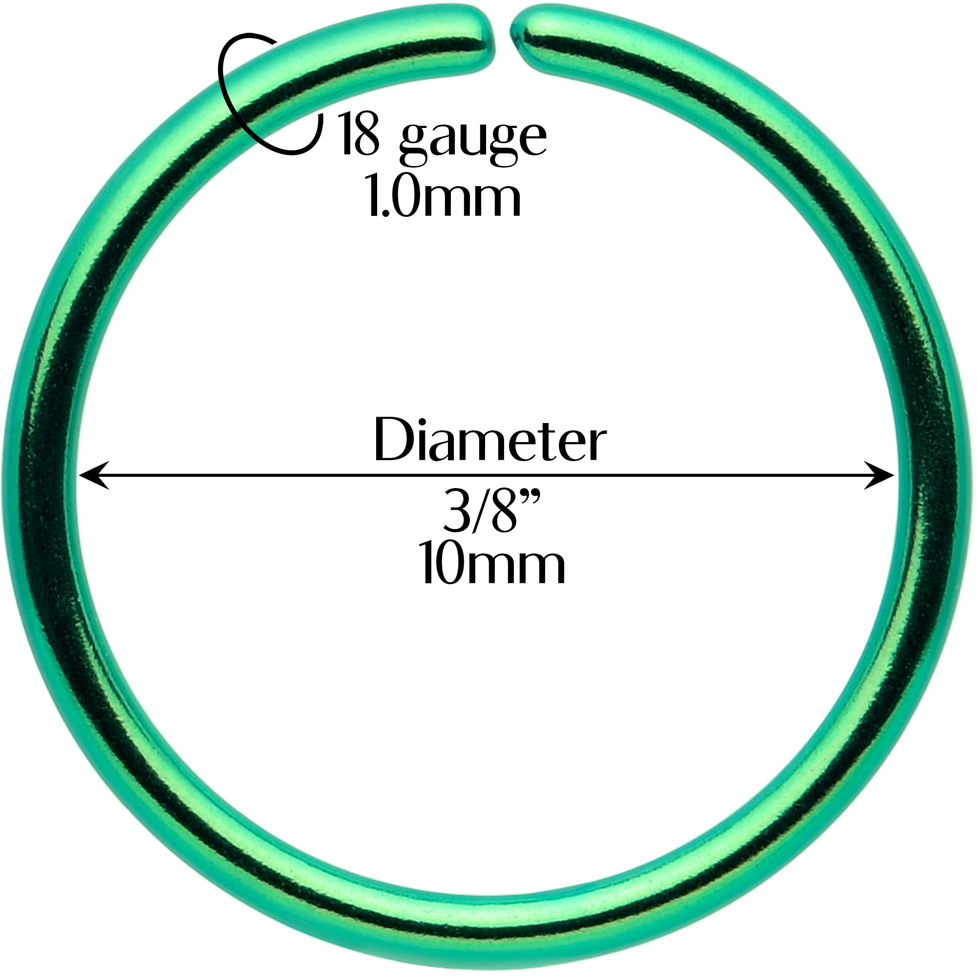 Annealed green titanium hoop ring 18 gauge 3/8