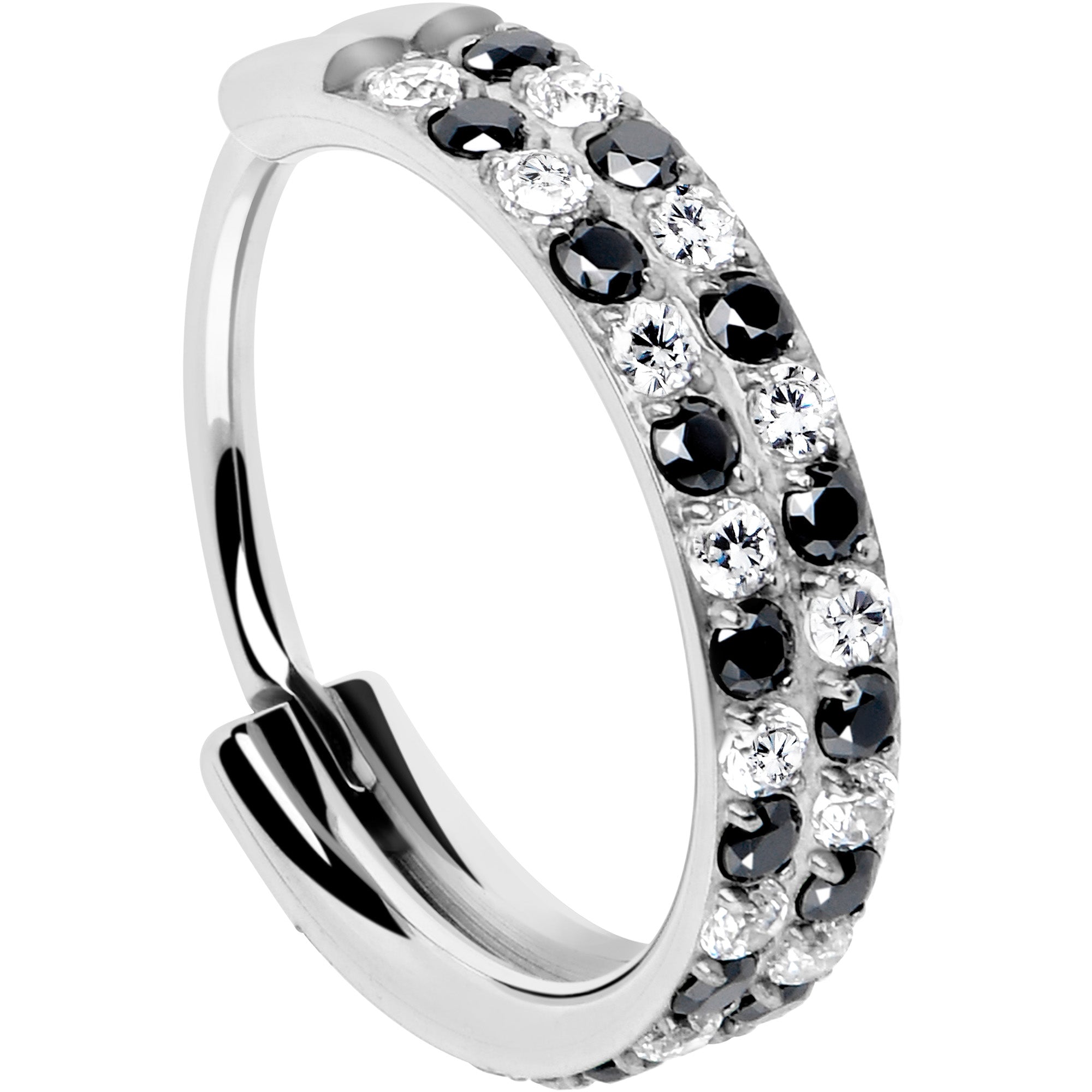 Implant grade titanium nose hoop with CZ checkerboard pattern