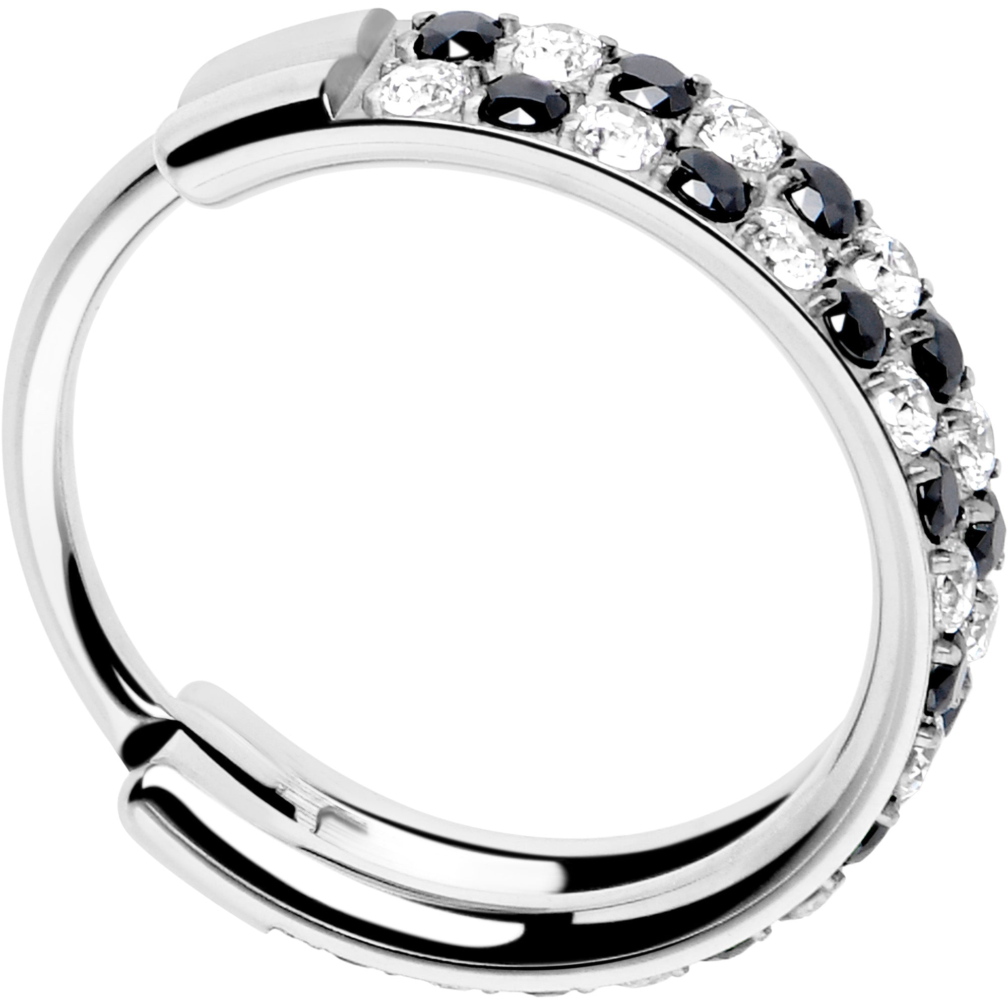 Hypoallergenic titanium nose hoop with 9mm clear black CZ