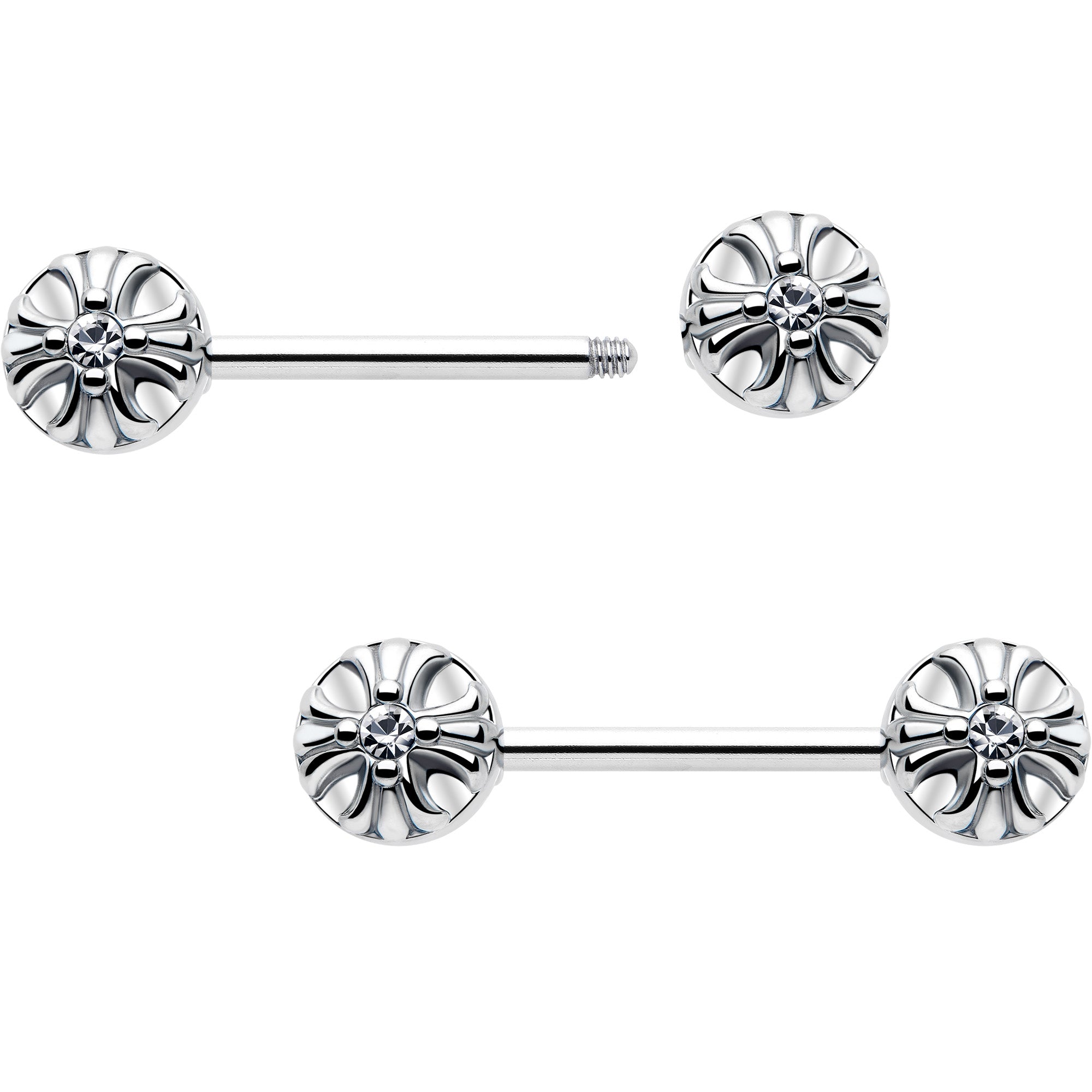 clear cz gem nipple piercing jewelry flower design