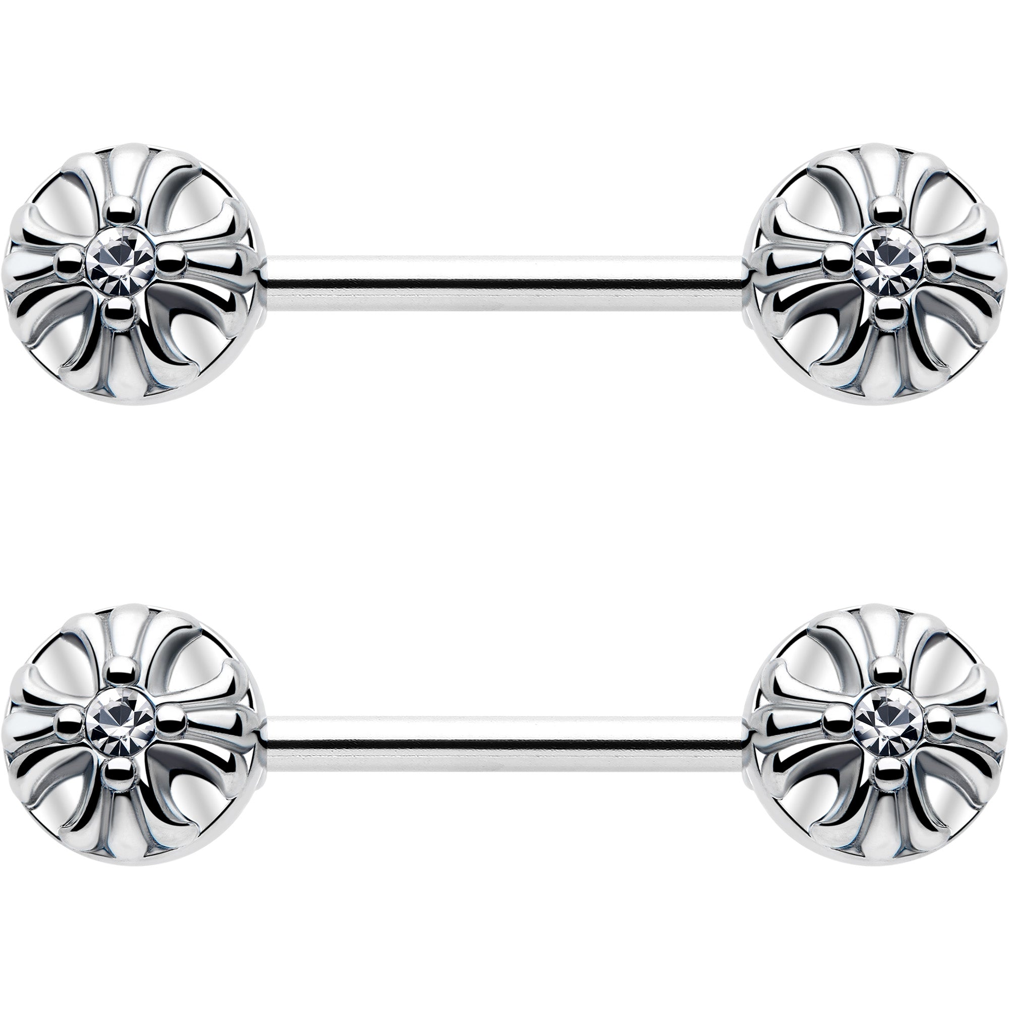 womens flower nipple rings with clear cubic zirconia