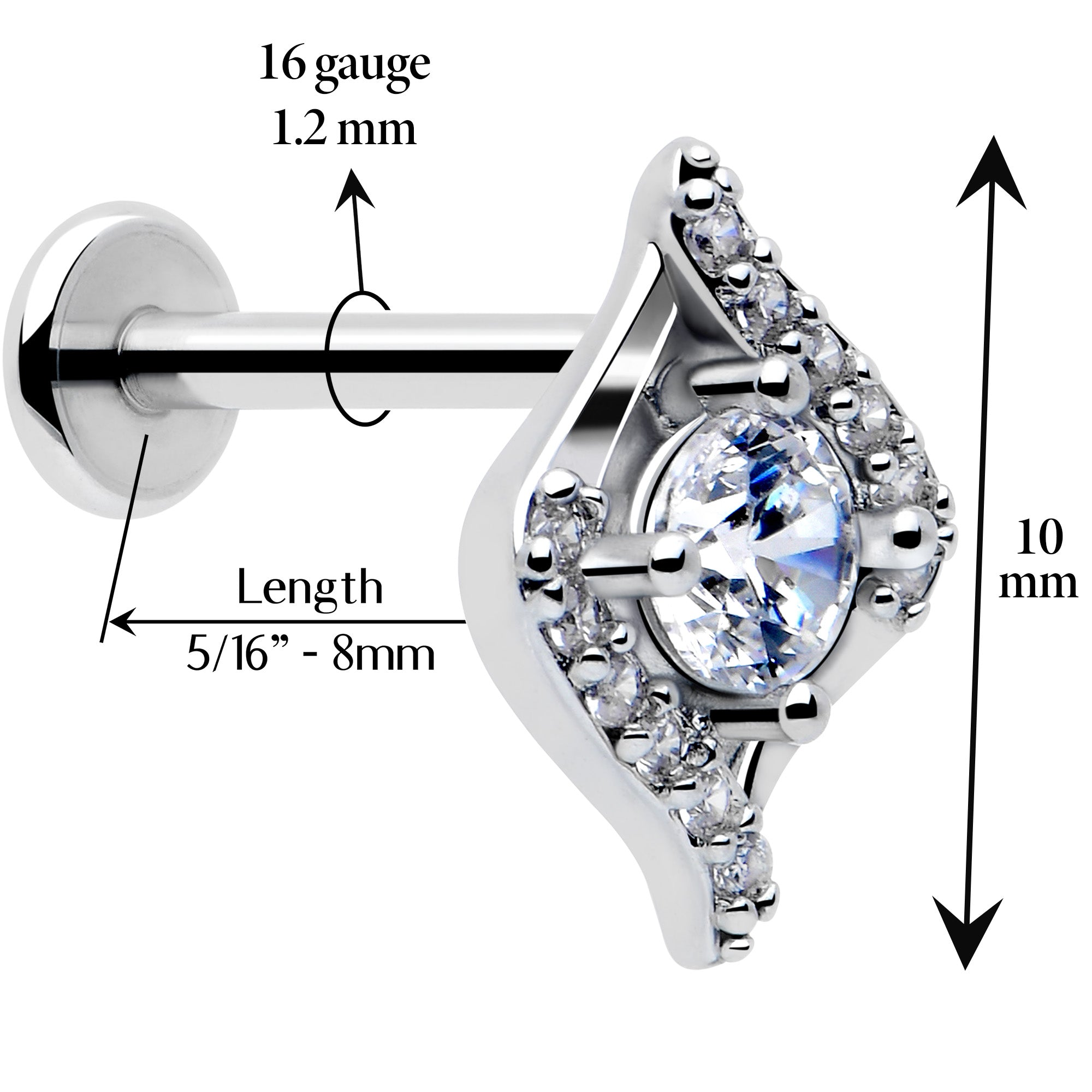 16 gauge monroe piercing clear cz gemstone