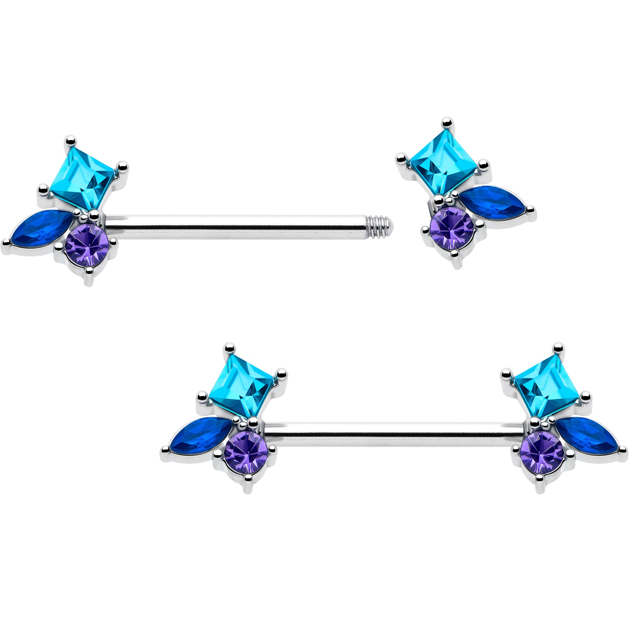 CZ nipple rings with stainless steel barbells