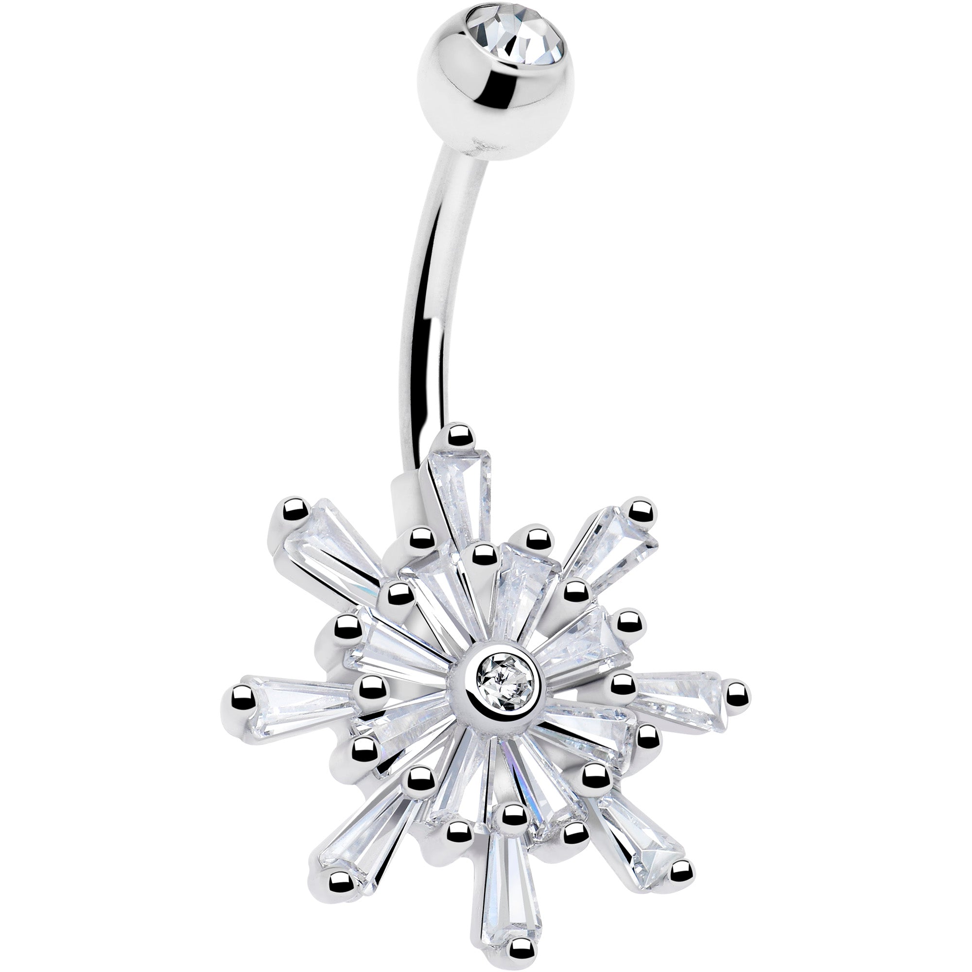 Clear CZ snowflake dangle belly button ring