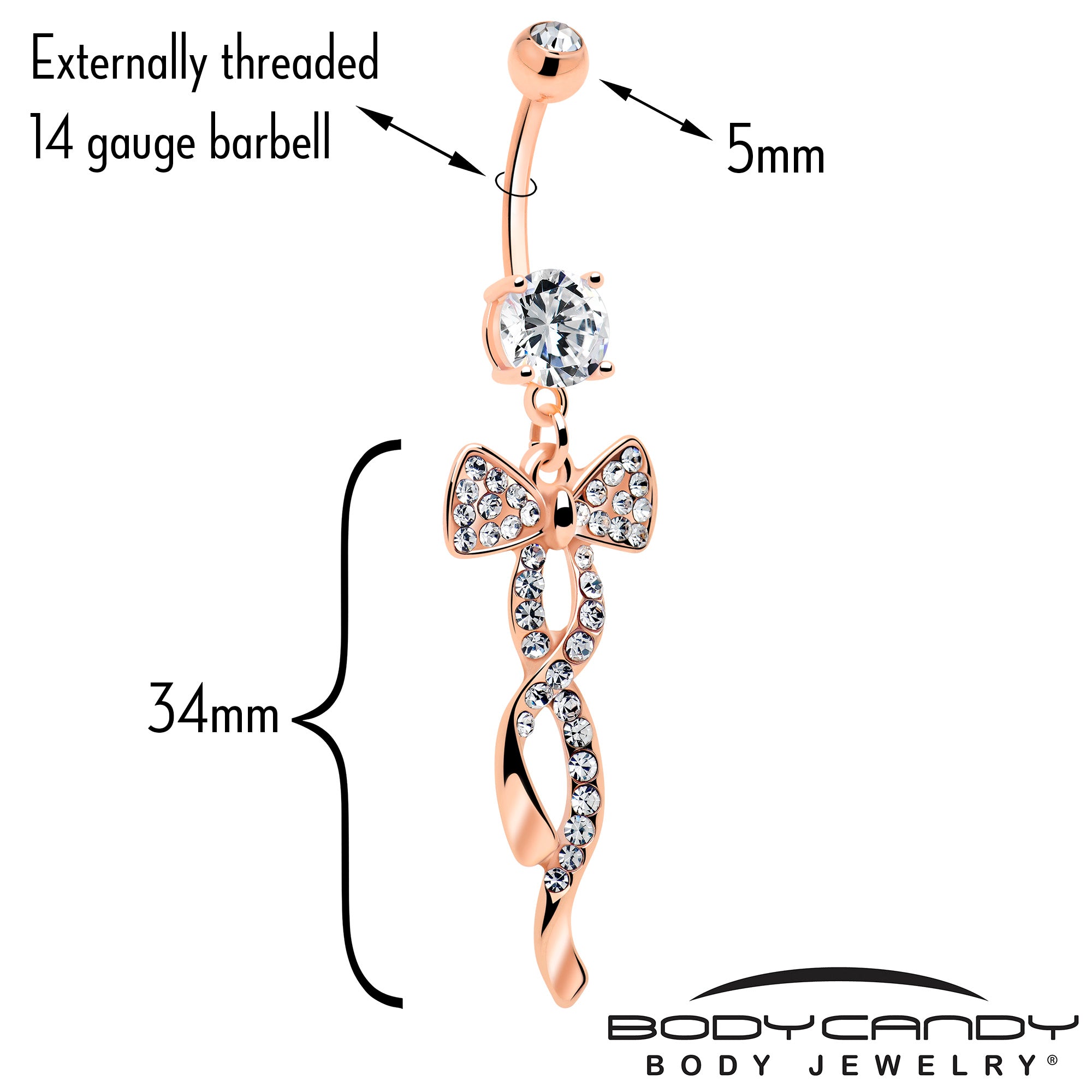 Rose gold tone ribbon belly button ring