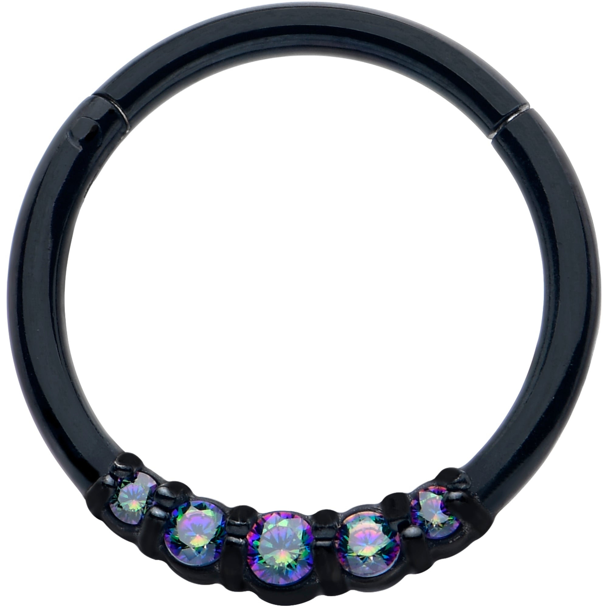 16G vitrail cz black five forward facing segment ring