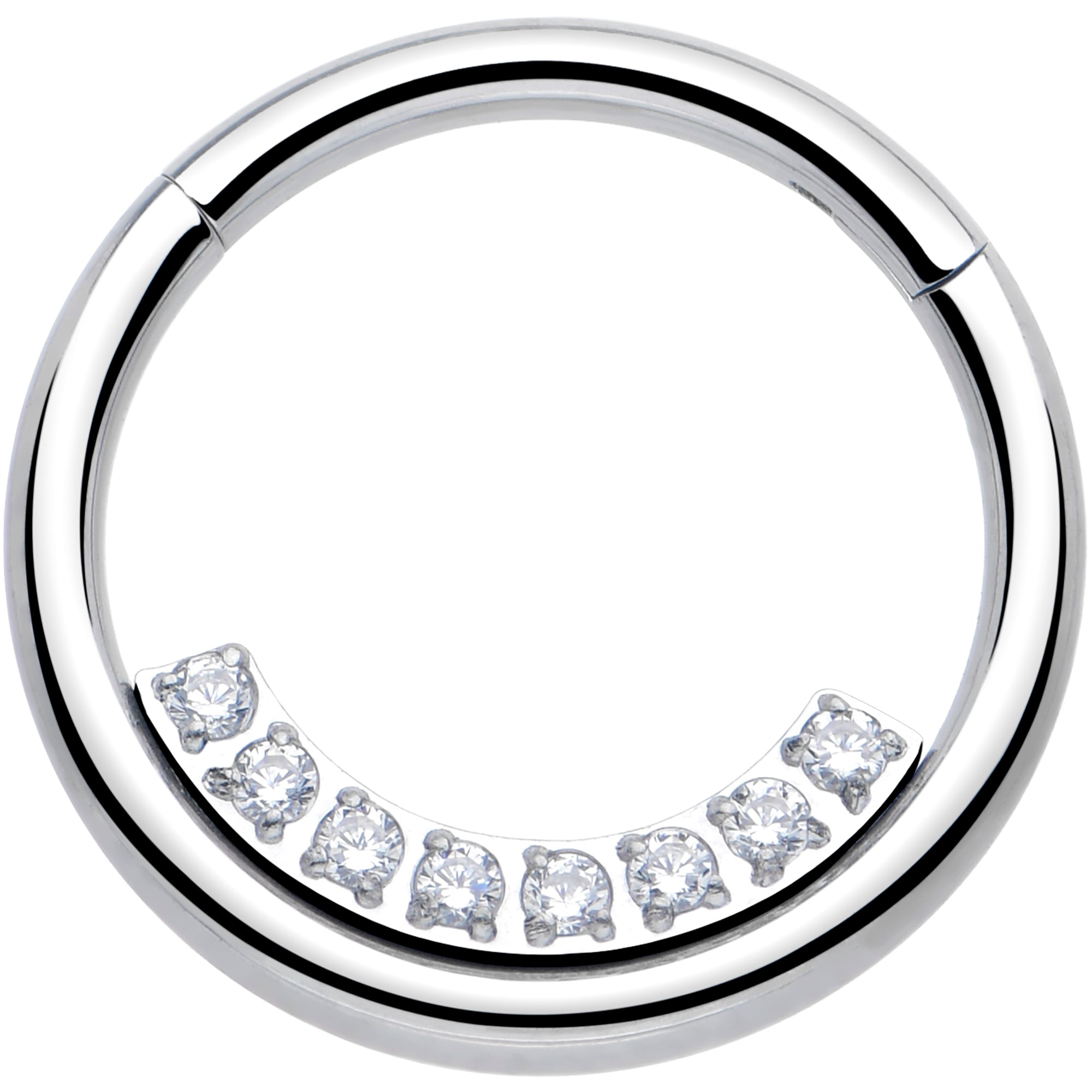 16G 3/8 Clear CZ Gem Forward Facing Inner Curve Hinged Segment Ring