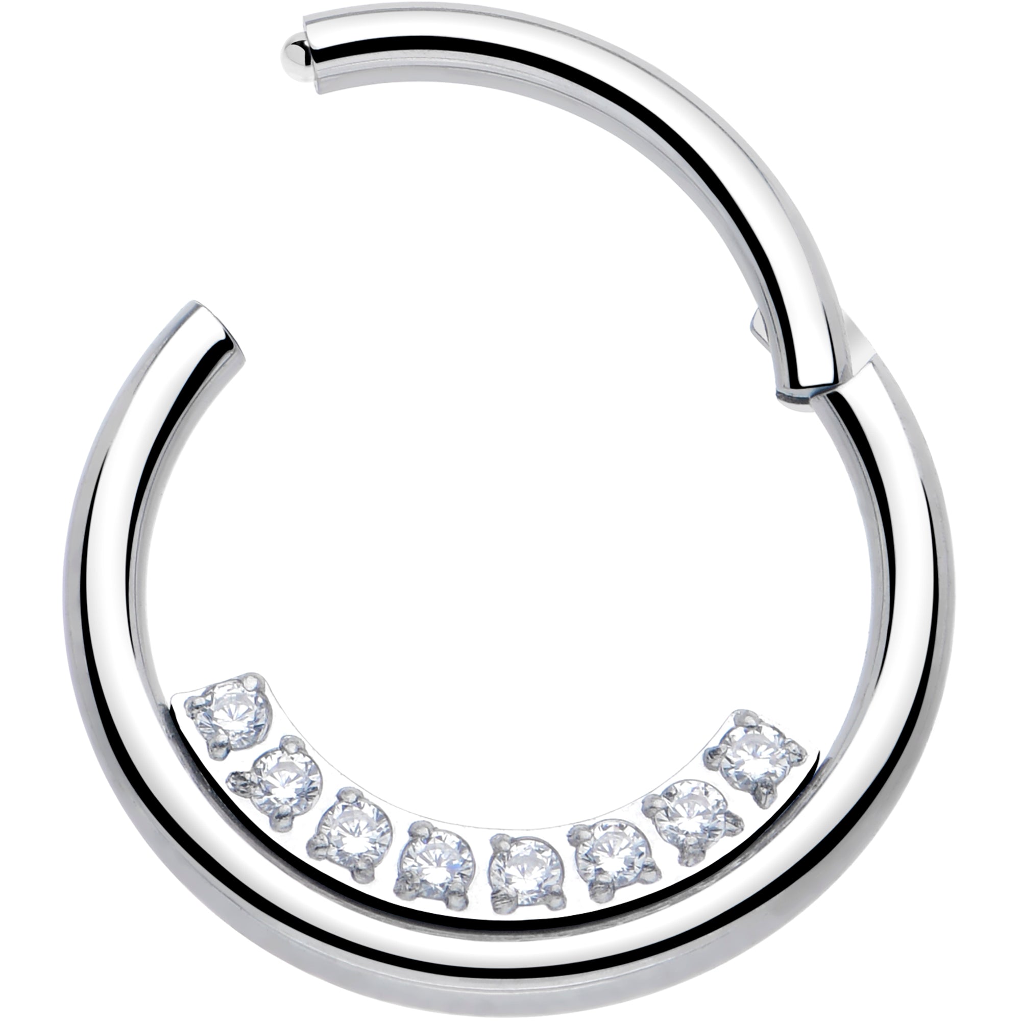 clear CZ curved cartilage hoop 16G hinged segment ring