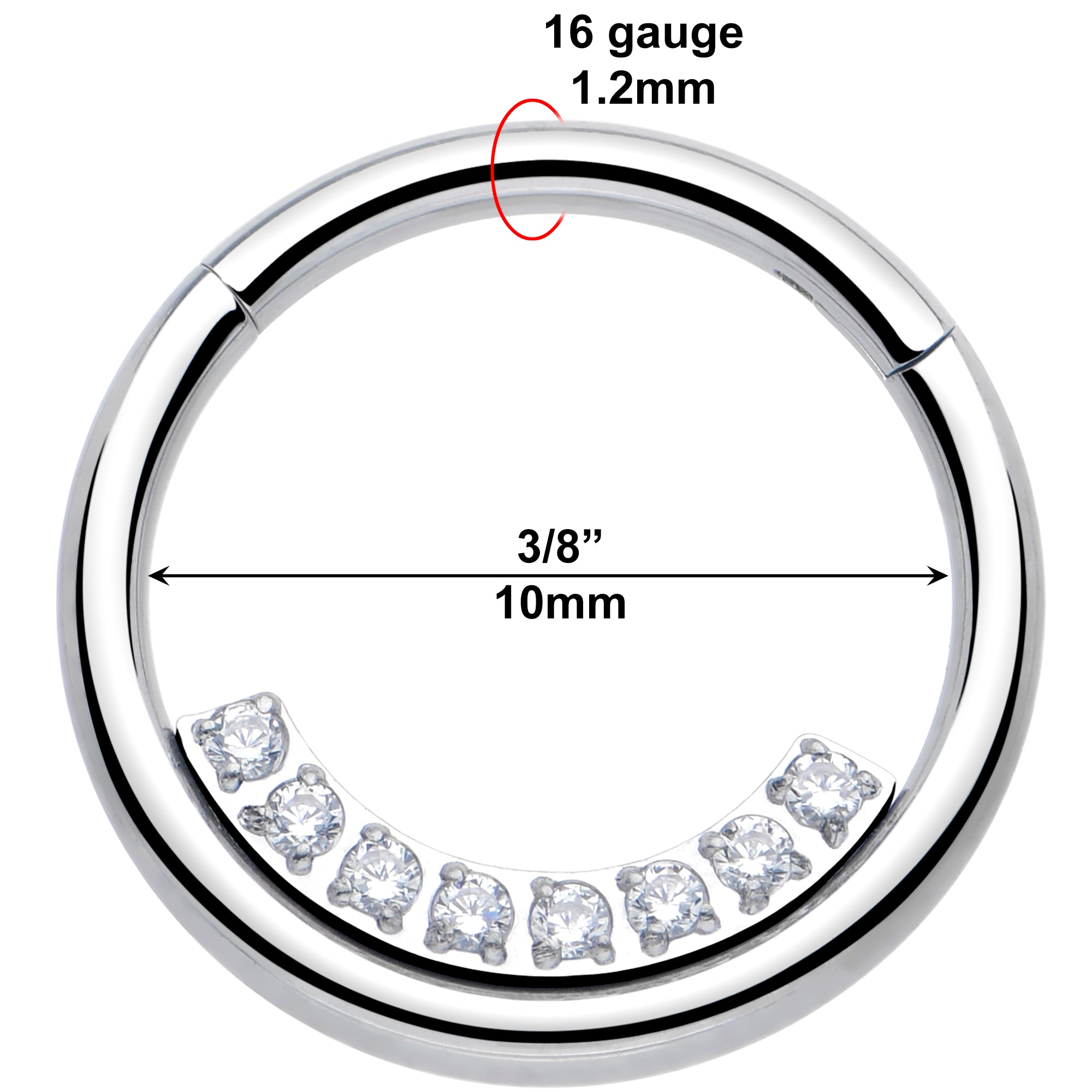 16G clear CZ daith helix hinged hoop