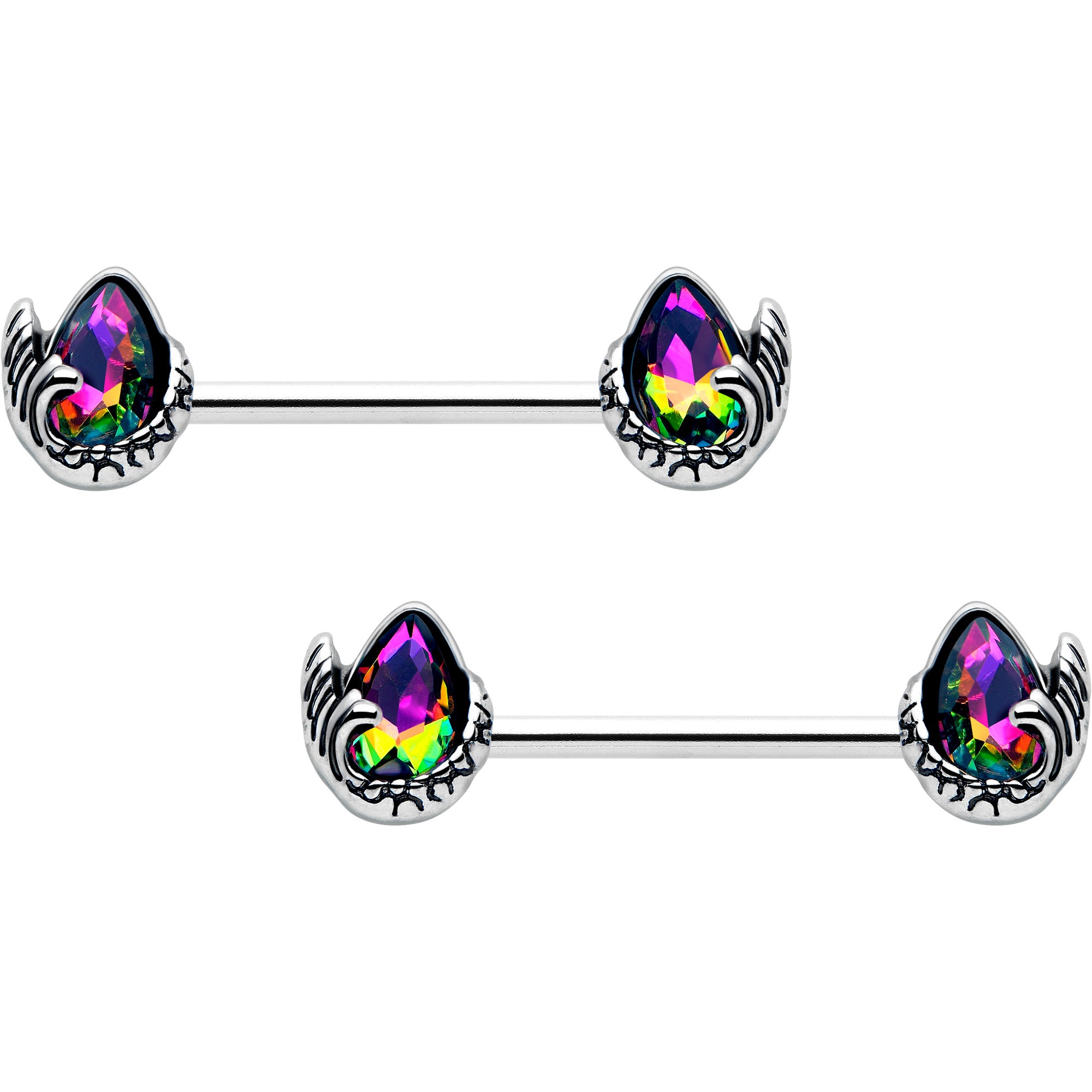 14g vitrail gem mermaid tail wrap nipple ring set