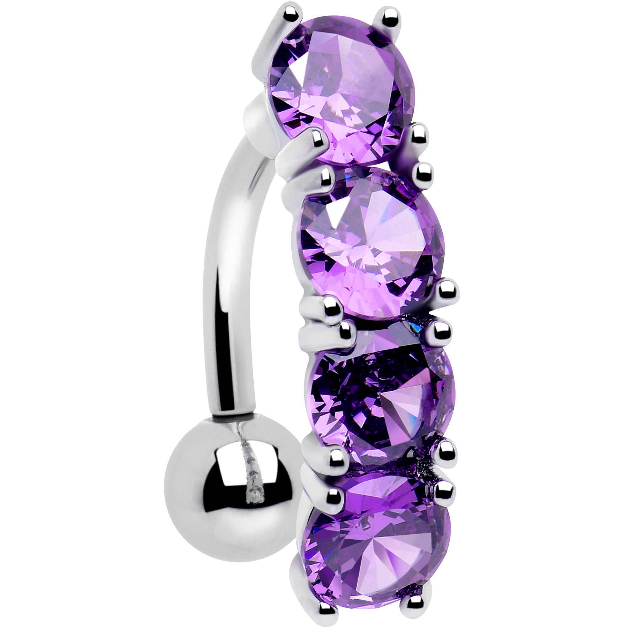 Purple CZ gem colorful row dangle belly ring