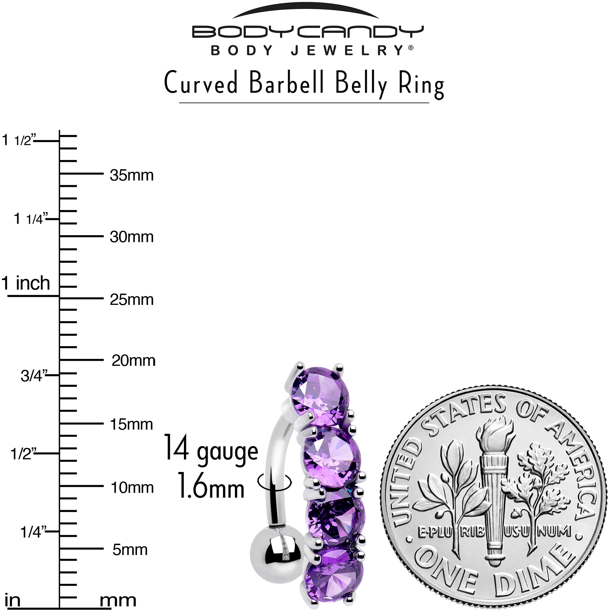 Colorful dangling navel ring with purple cubic zirconia