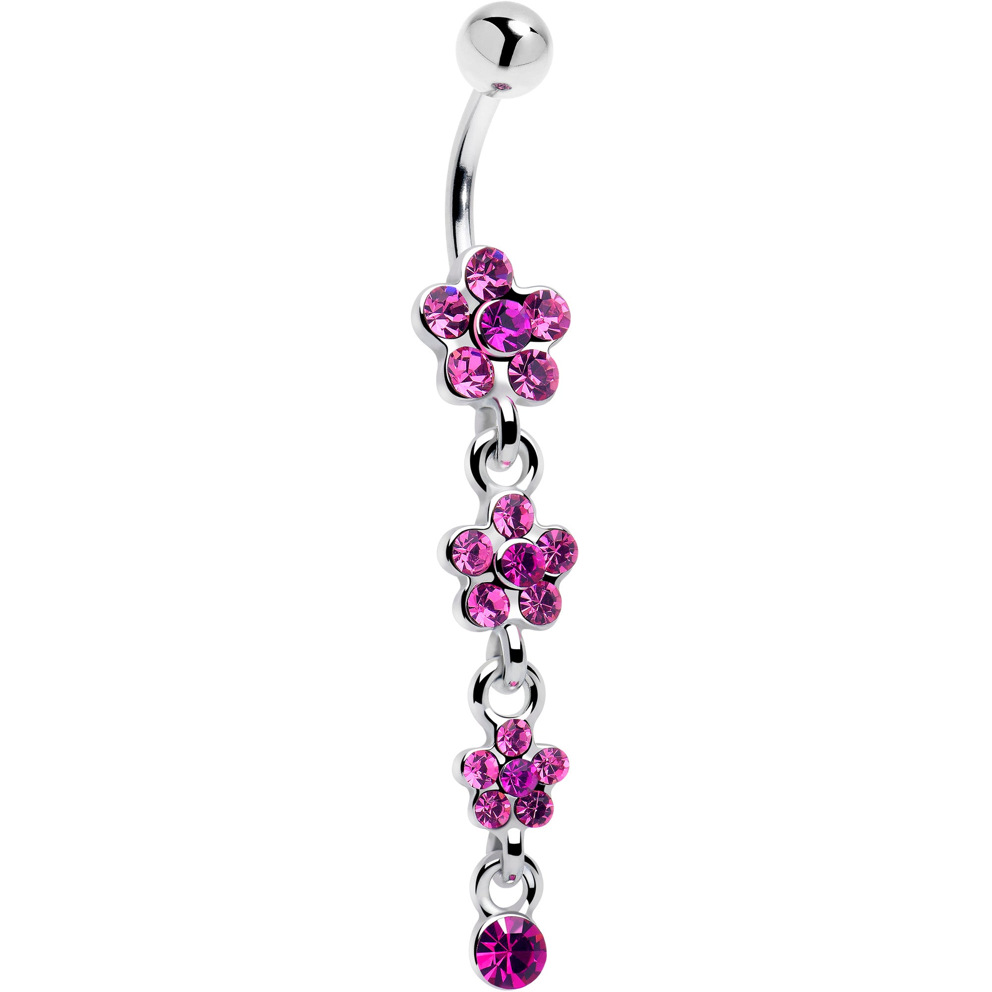 Purple gem flower dangle belly ring with chain