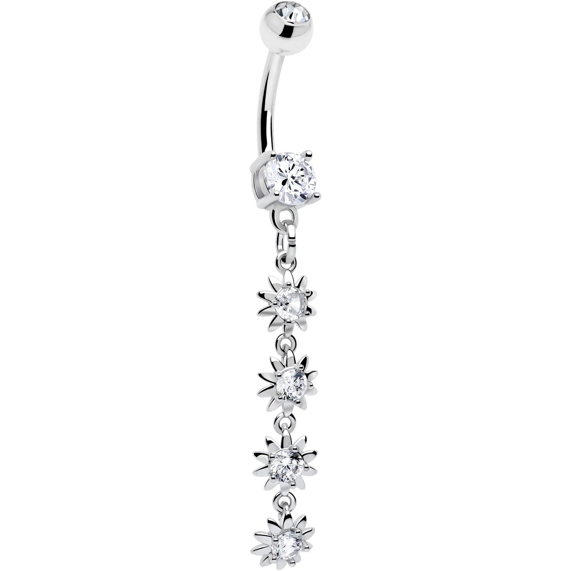 Clear CZ flower trail dangle belly ring
