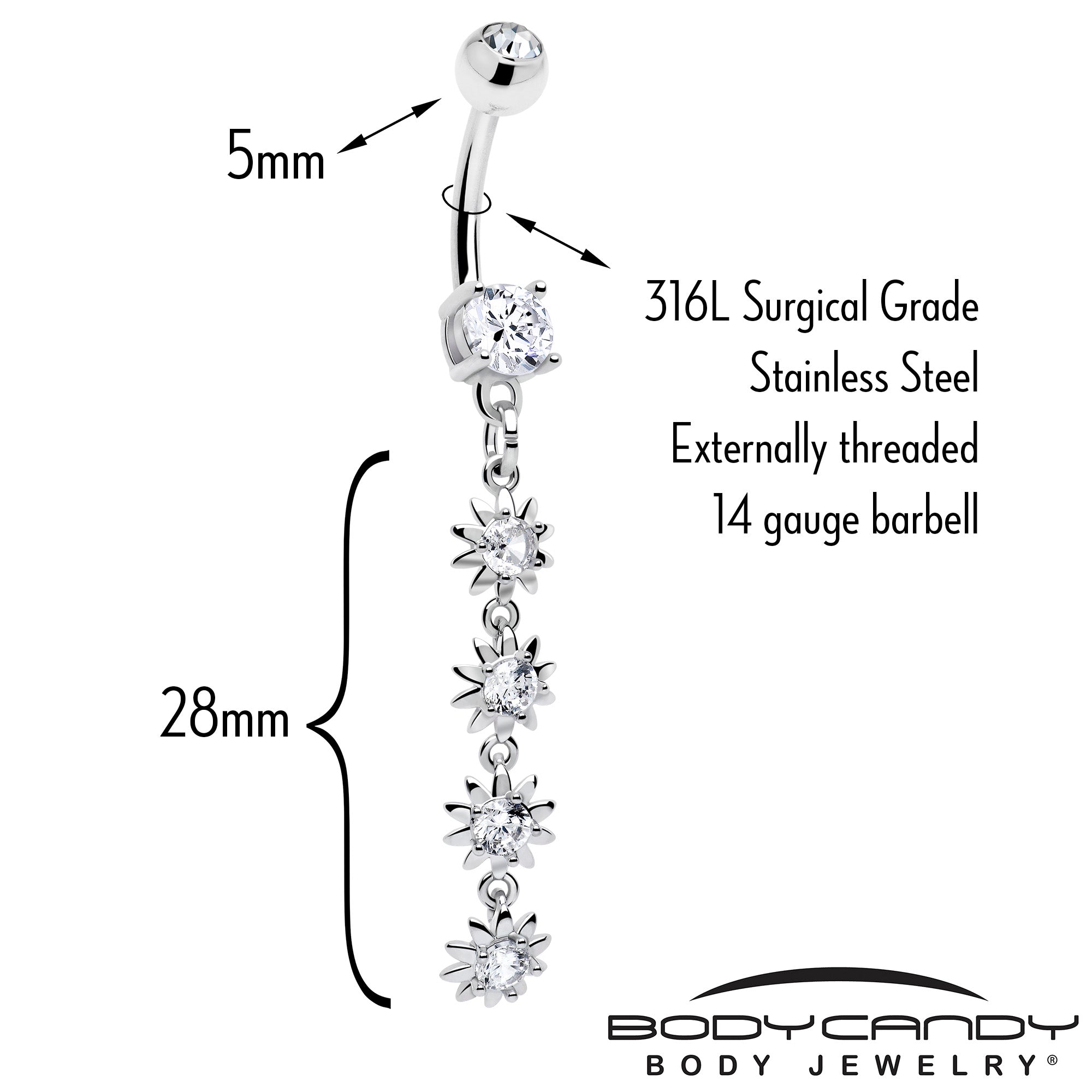 Sparkling crystal floral navel ring