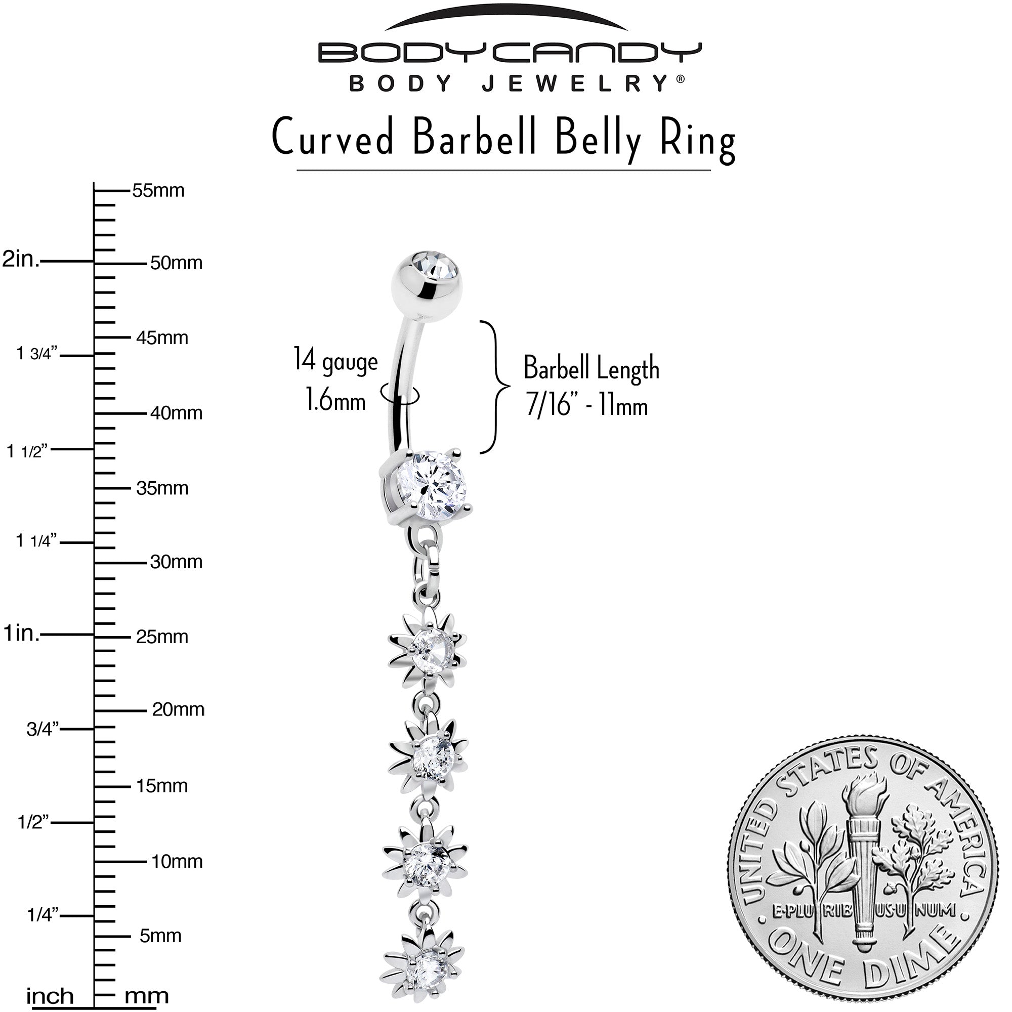 Hypoallergenic flower charm belly button ring