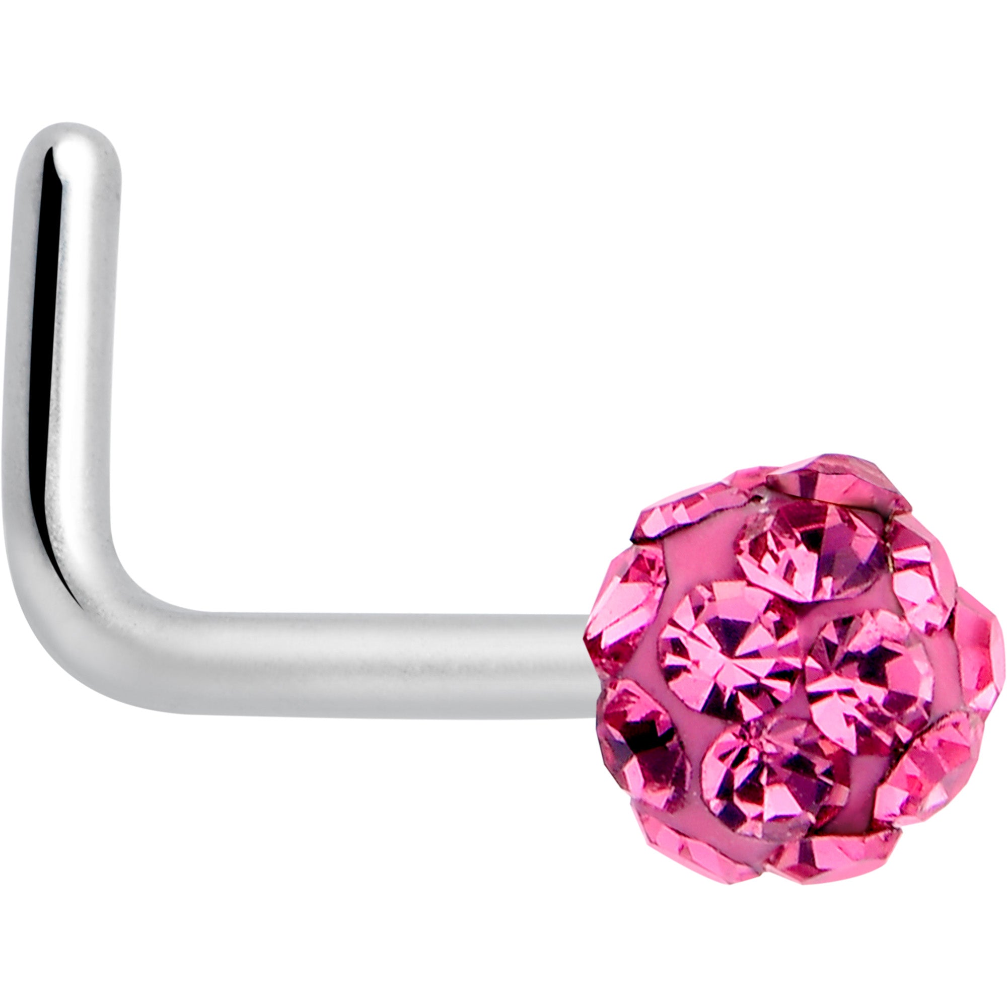 20G pink gem disco ball l shape nose ring