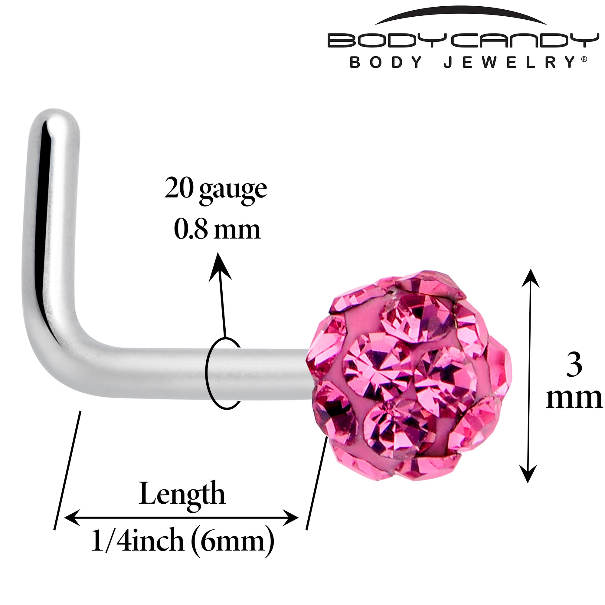 pink disco ball nose ring l bend 20 gauge