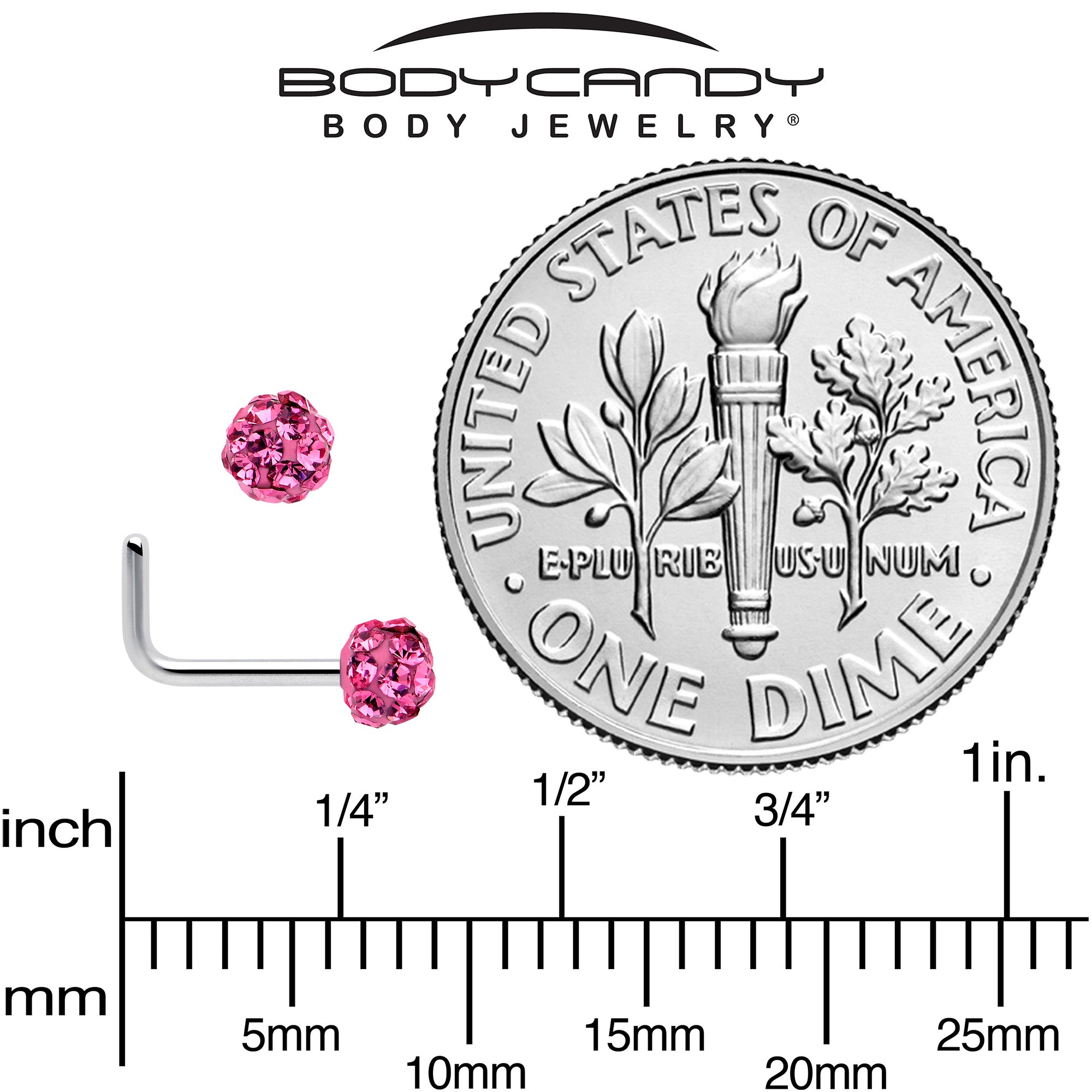 pink gem l bend nose ring 6mm