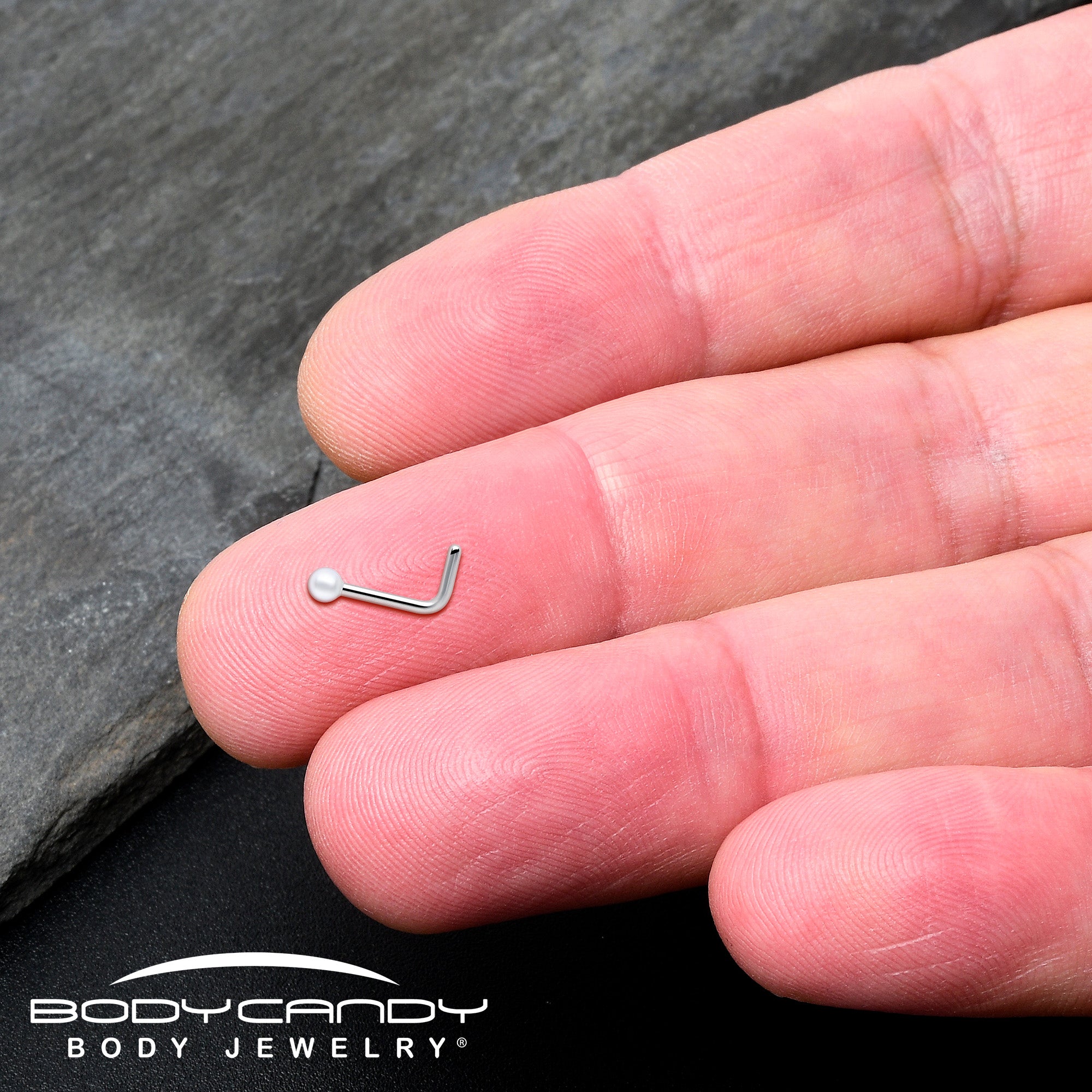 l shape nose ring with white faux pearl