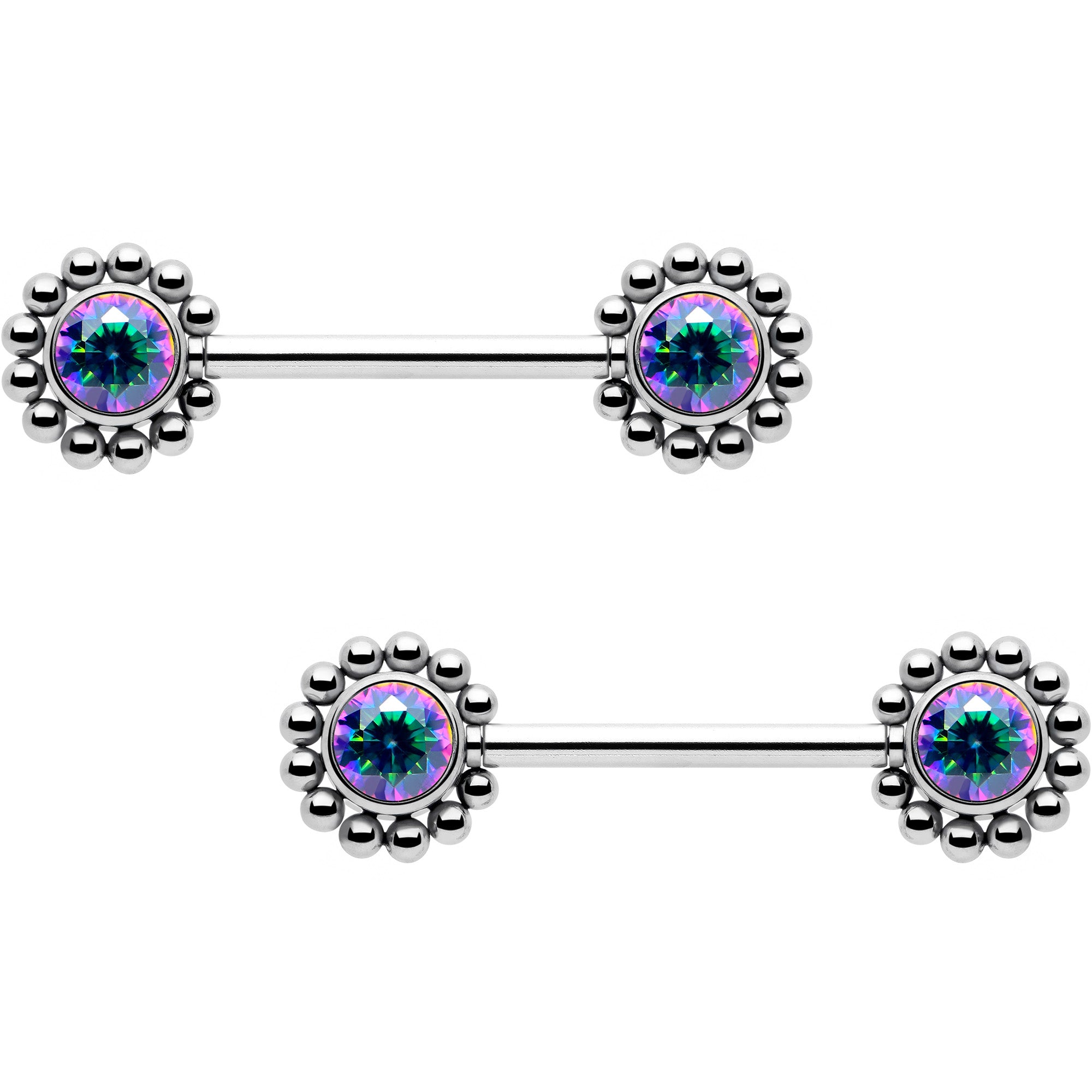 14g threadless nipple ring vitrail cz gem barbell
