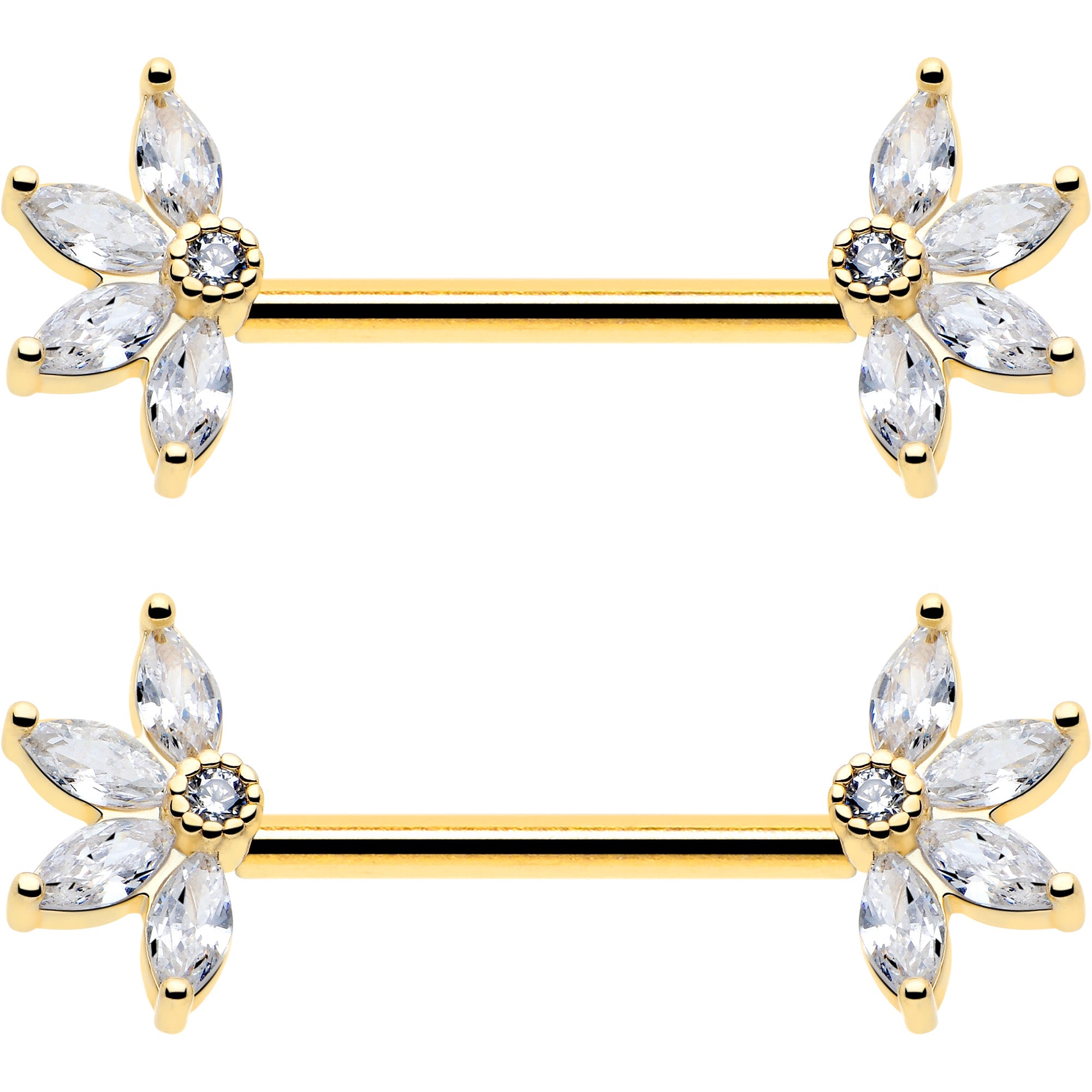 14G nipple ring set threadless clear cz flower ends