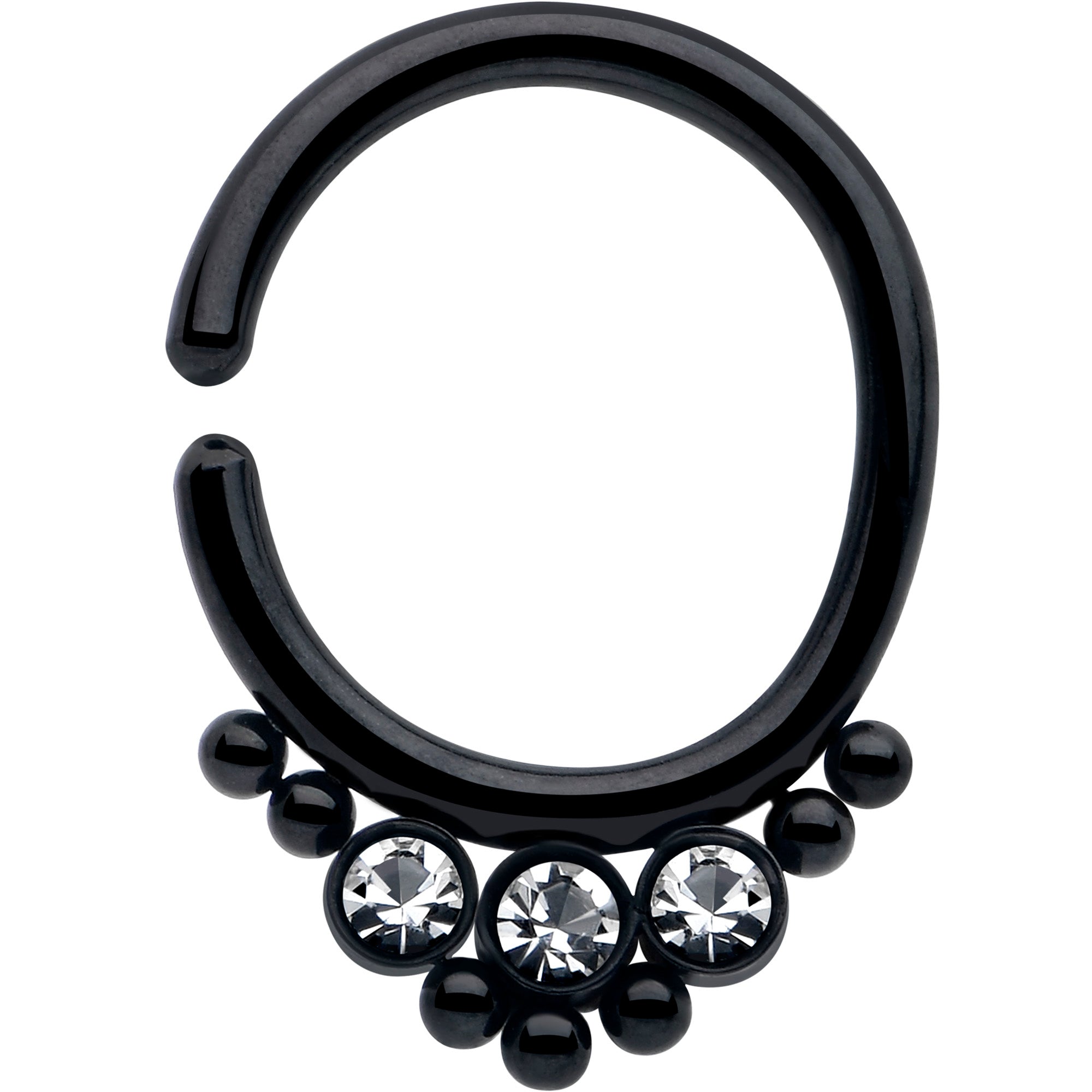16g clear cz gem black beaded bendable hoop ring