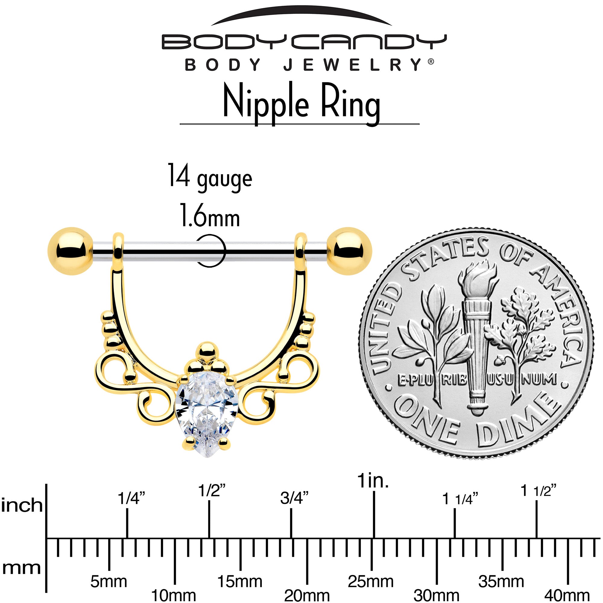 14G 9/16 Clear CZ Gem Golden Infinity Sign Dangle Nipple Ring Set